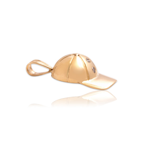 Vintage 14k Yellow Gold Diamond Sporty Baseball Cap Pendant