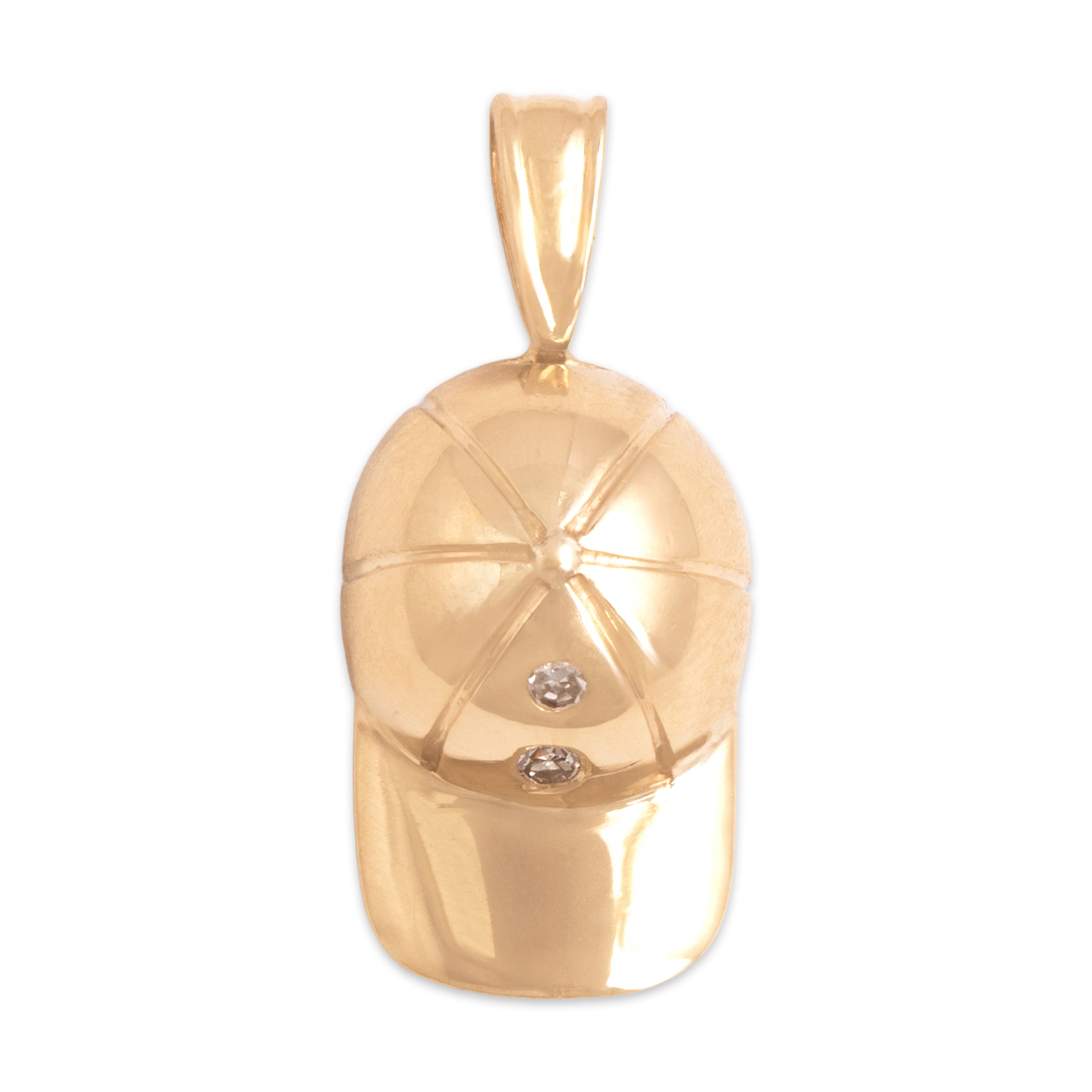 Vintage 14k Yellow Gold Diamond Sporty Baseball Cap Pendant - Overall view