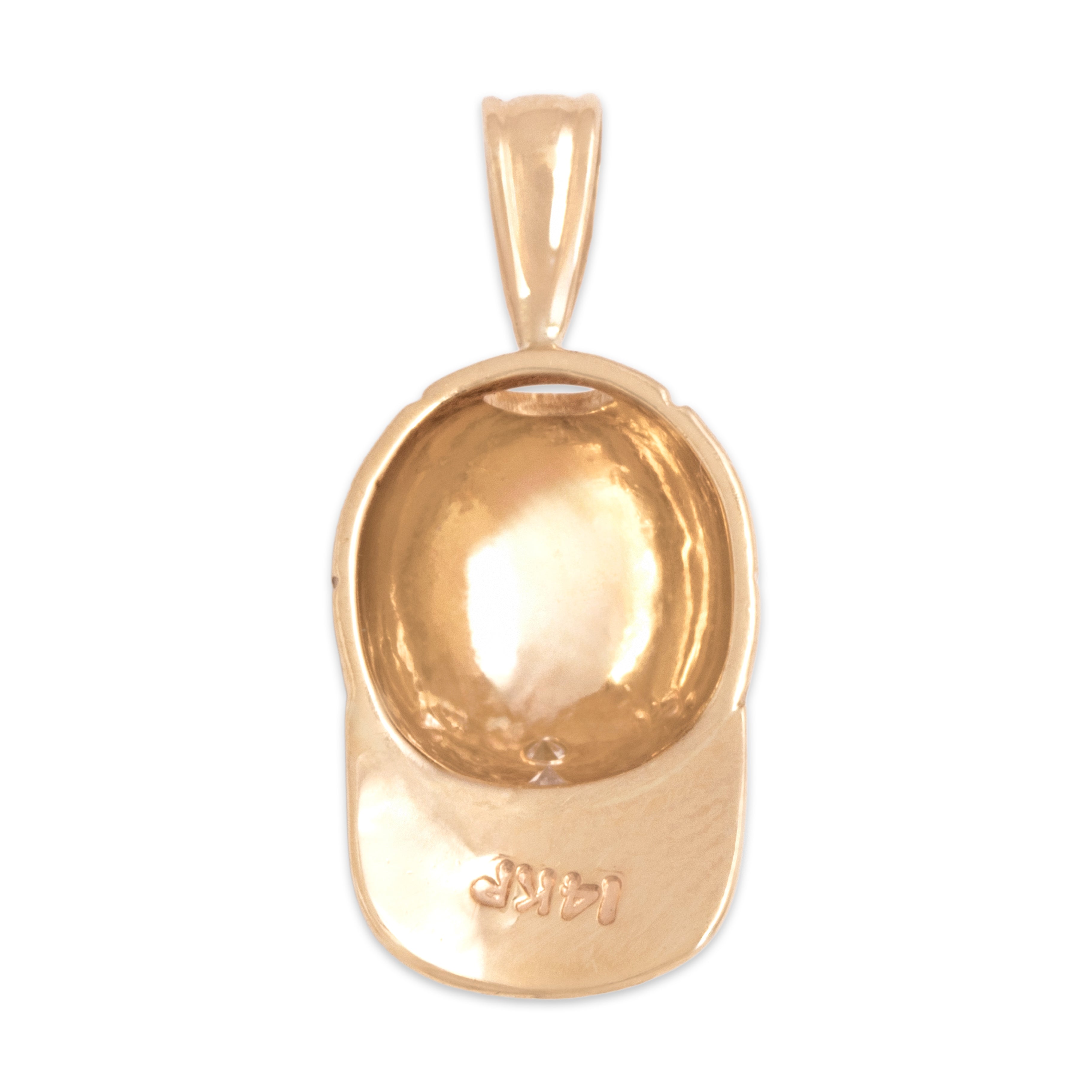 Vintage 14k Yellow Gold Diamond Sporty Baseball Cap Pendant - Back view