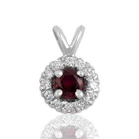 Vintage Small 14k White Gold Ruby Diamond Scarlet Halo Pendant