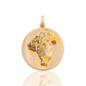 Vintage Heavy 14k Yellow Gold Gold-Vein Quartz Naturalistic Medallion Pendant