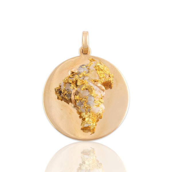 Vintage Heavy 14k Yellow Gold Gold-Vein Quartz Naturalistic Medallion Pendant