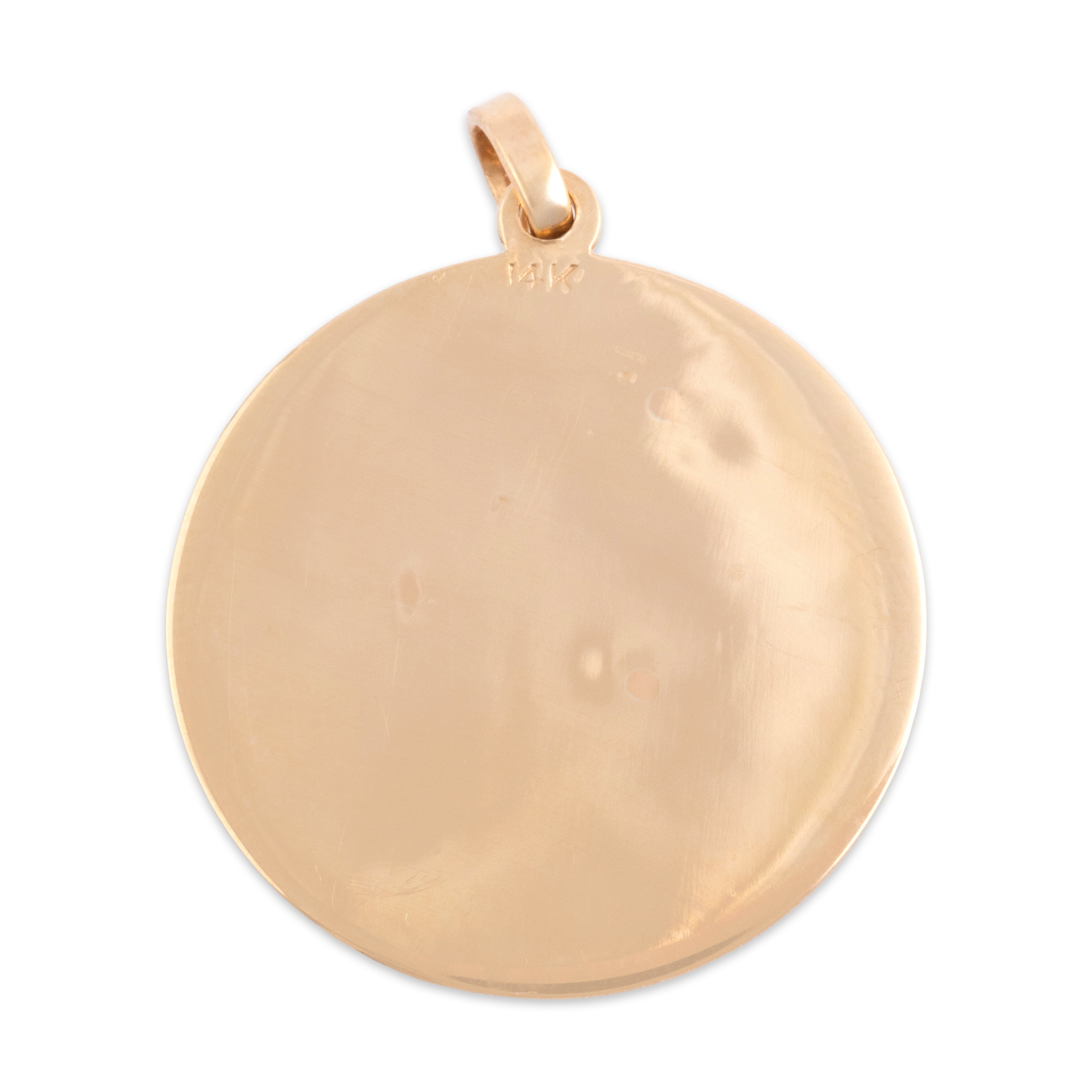 Vintage Heavy 14k Yellow Gold Gold-Vein Quartz Striking Naturalistic Medallion Pendant - Back view