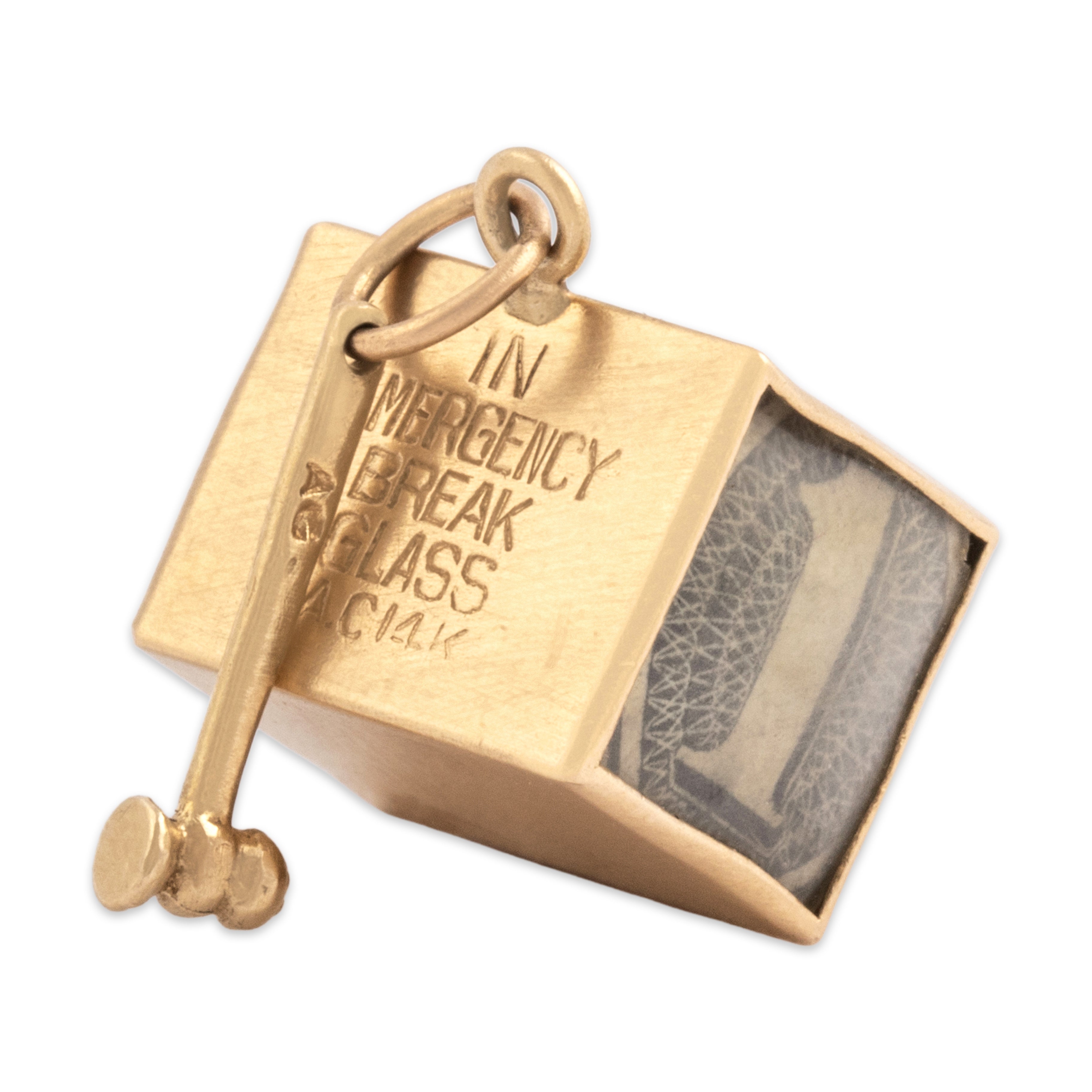 Vintage 14k Yellow Gold Satin Finish Emergency Money And Hammer Charm / Pendant - detail view #1