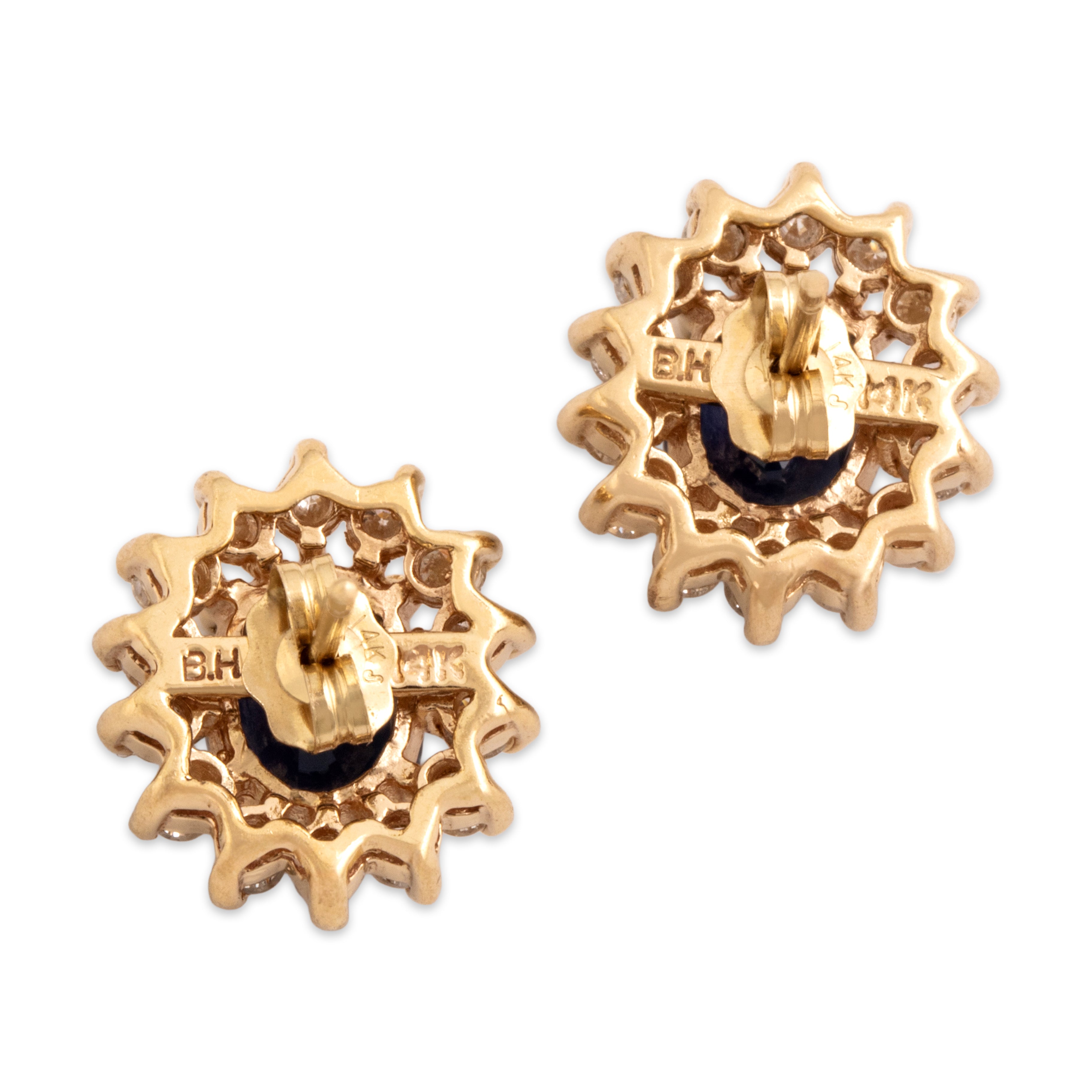 Vintage 14k Yellow Gold 1.74cttw Blue Sapphire .63cttw Diamond Halo Stud Earrings