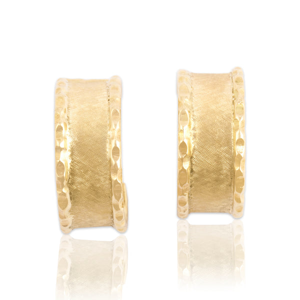 Vintage 14k Yellow Gold Lovely Hammered Brushed Stud Hoop Earrings