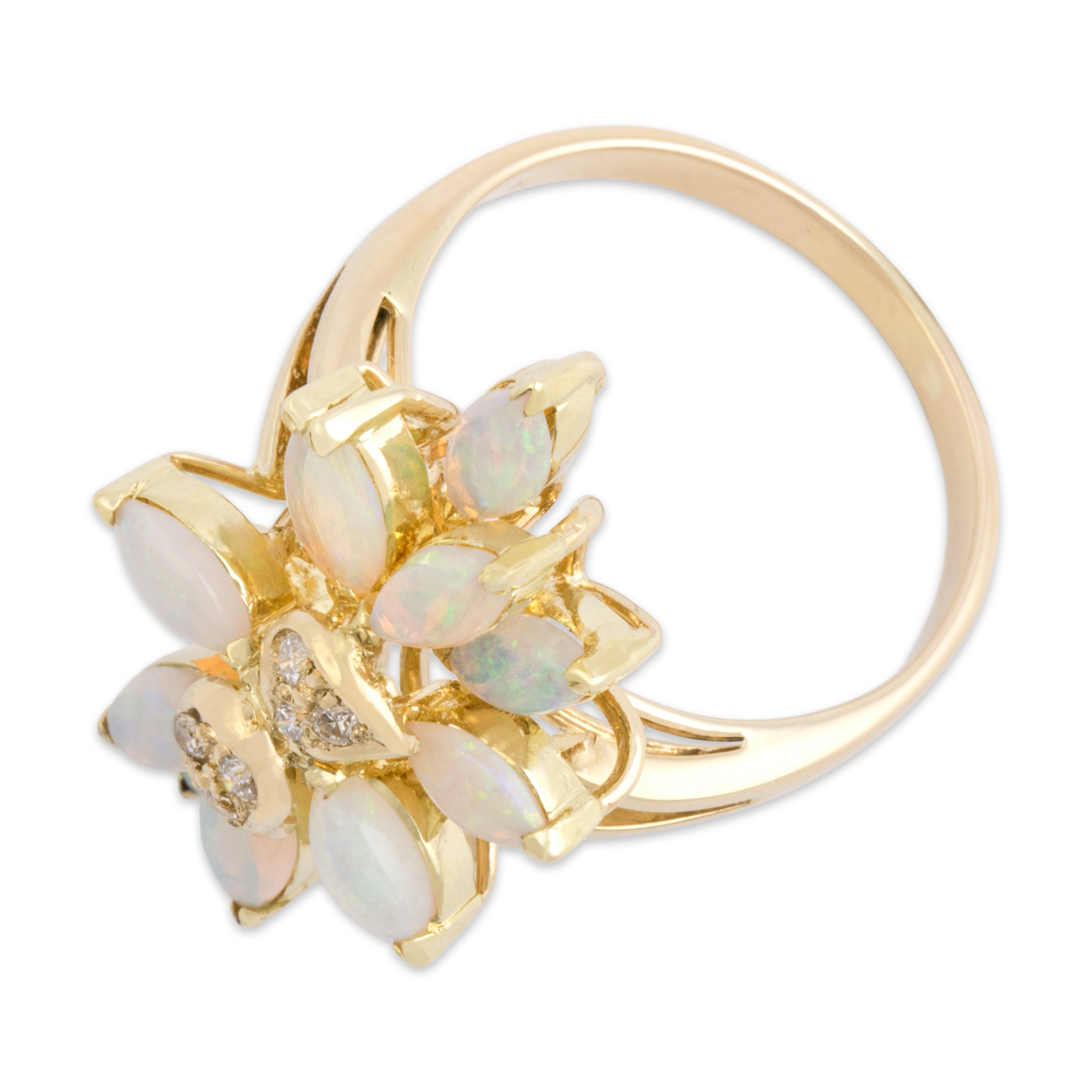 Vintage 14k Yellow Gold 1.87cttw Opal Diamond Marquise Cocktail Ring 8.50