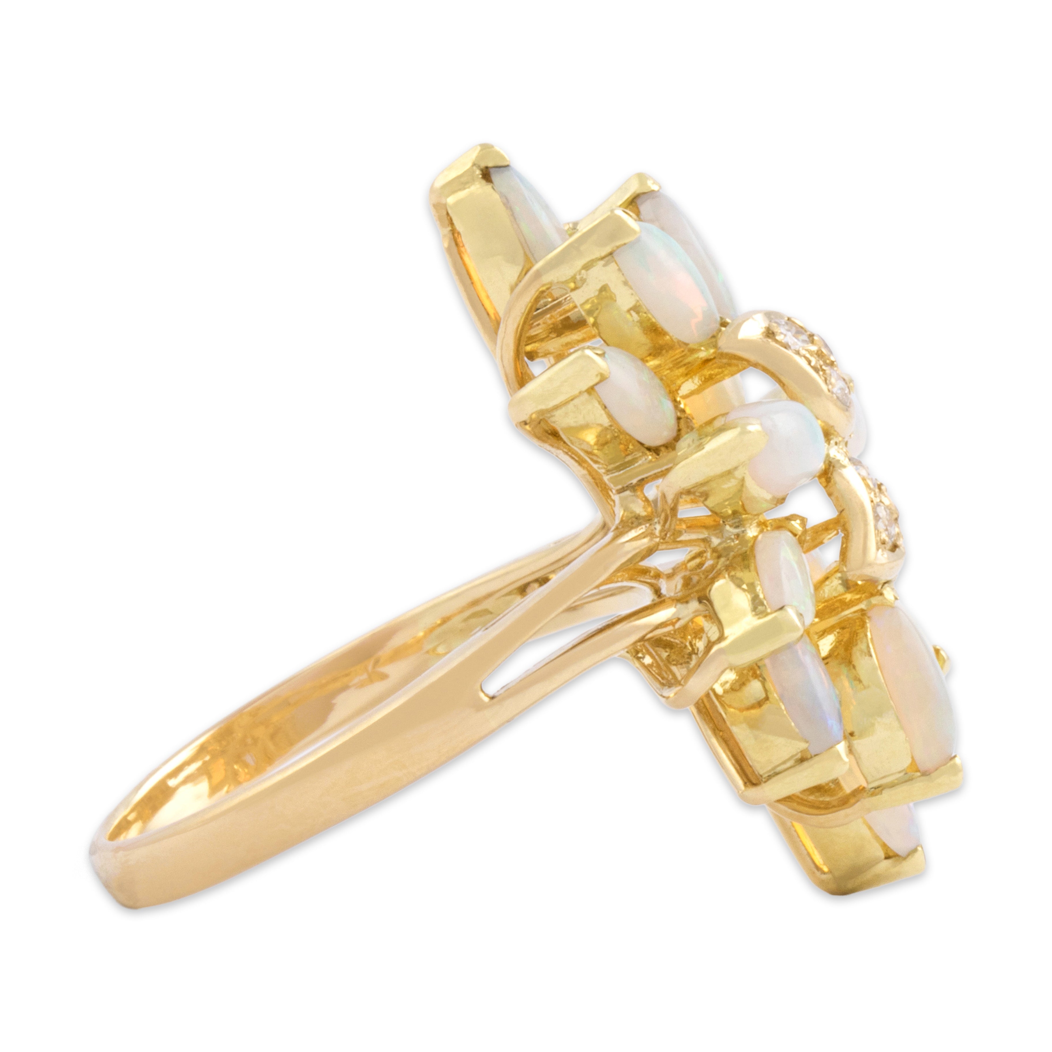 Vintage 14k Yellow Gold 1.87cttw Opal Diamond Marquise Cocktail Ring 8.50