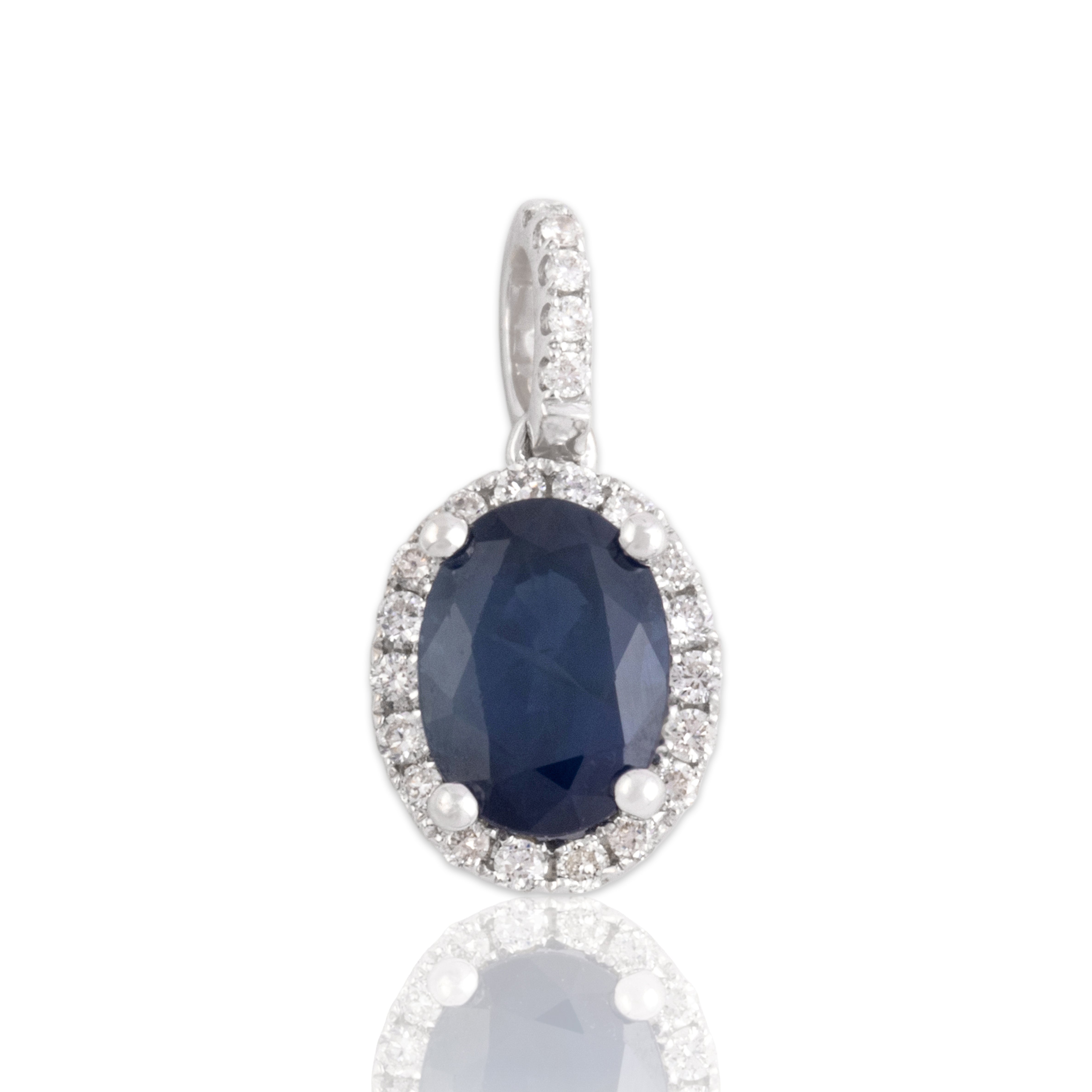 Vintage Small 14k White Gold 1.03ct Blue Sapphire Diamond Dazzling Halo Pendant