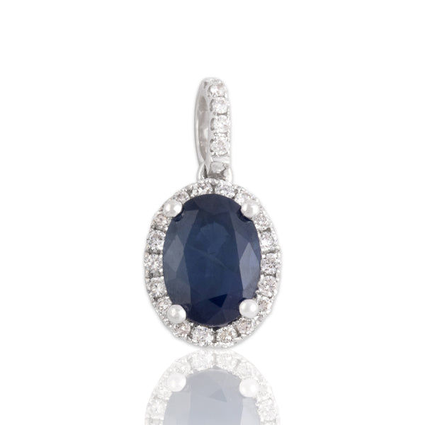 Vintage Small 14k White Gold 1.03ct Blue Sapphire Diamond Dazzling Halo Pendant