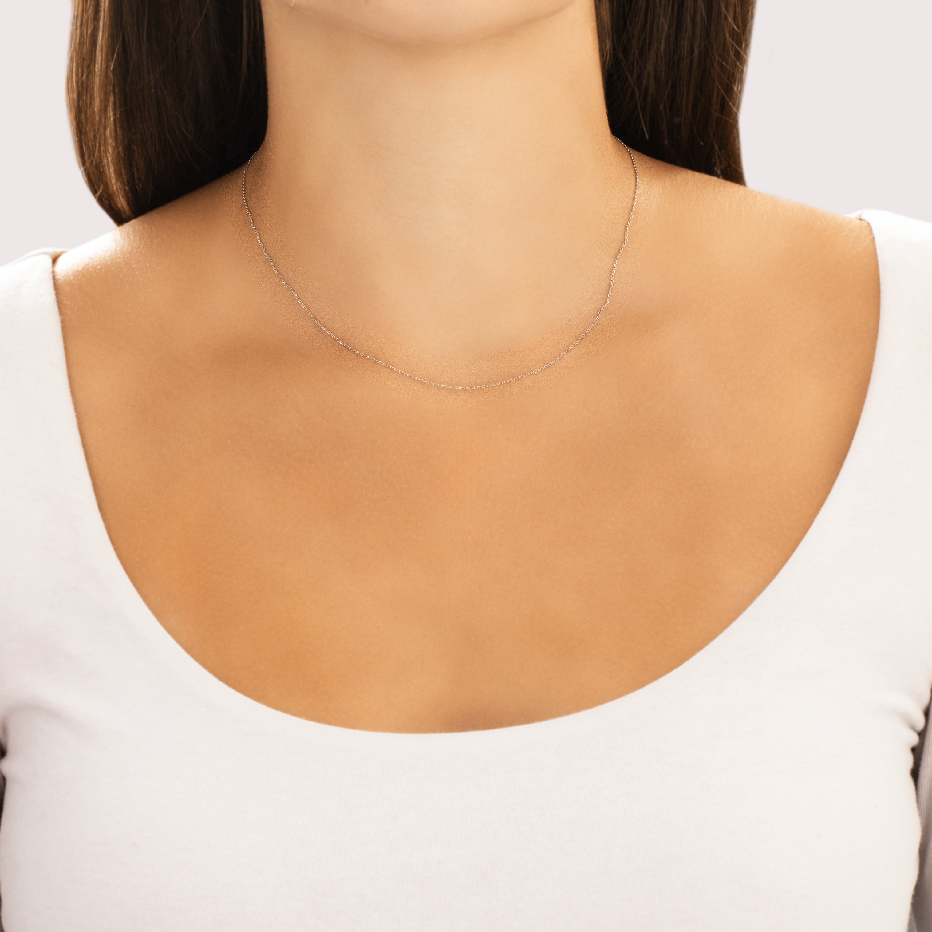 Estate 14k White Gold .9mm Dainty Cable Chain - On model view