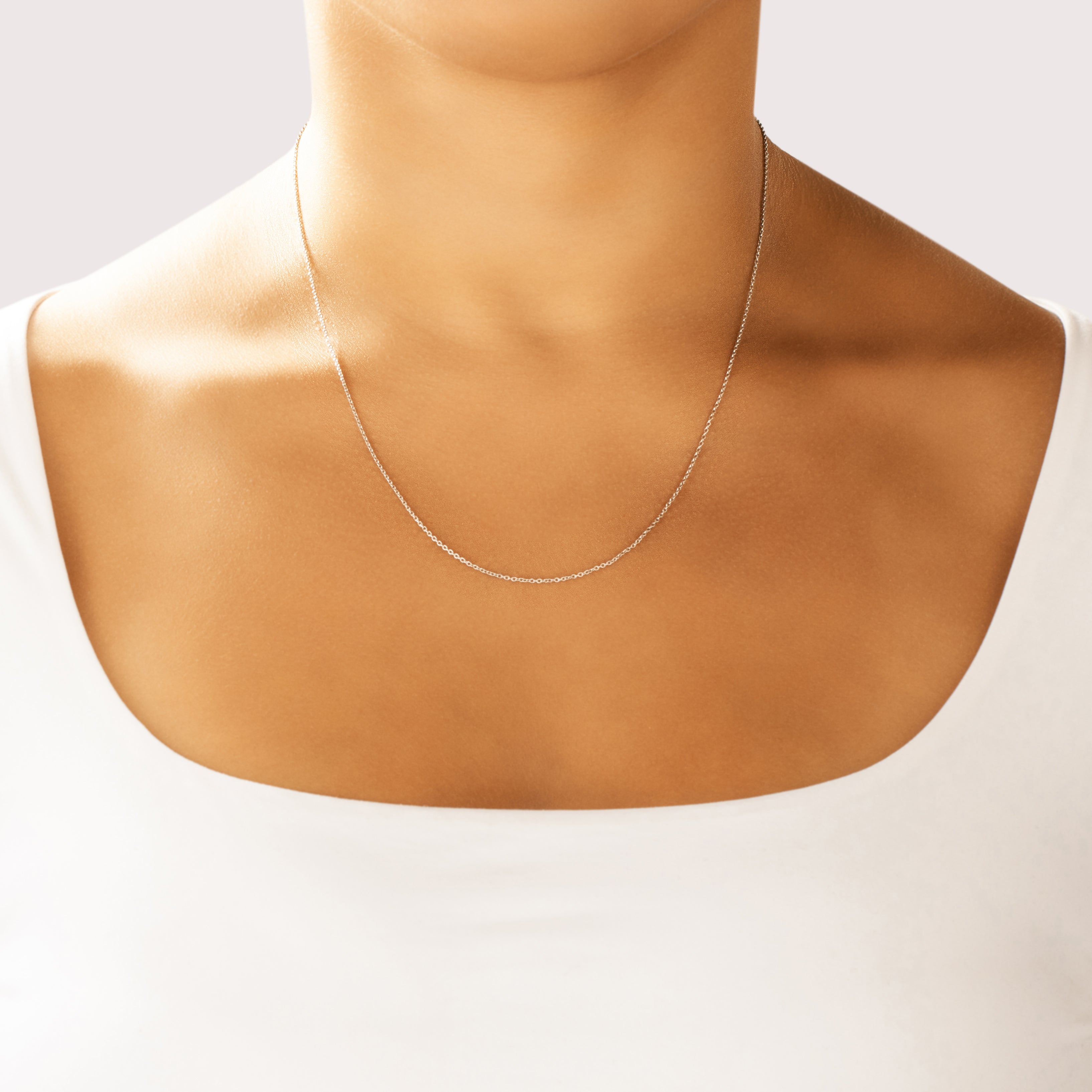 Estate Italian 14k White Gold 1mm Sleek Cable Chain - On model view