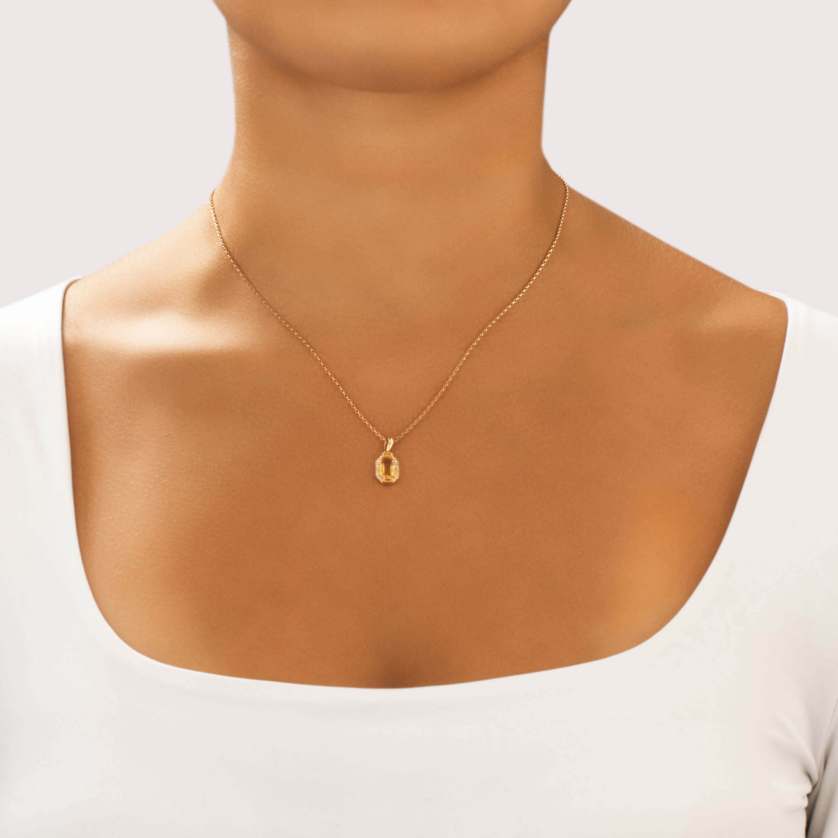 Estate Small 14k Yellow Gold [Custom Carat] Chic Geometric Pendant - On model view