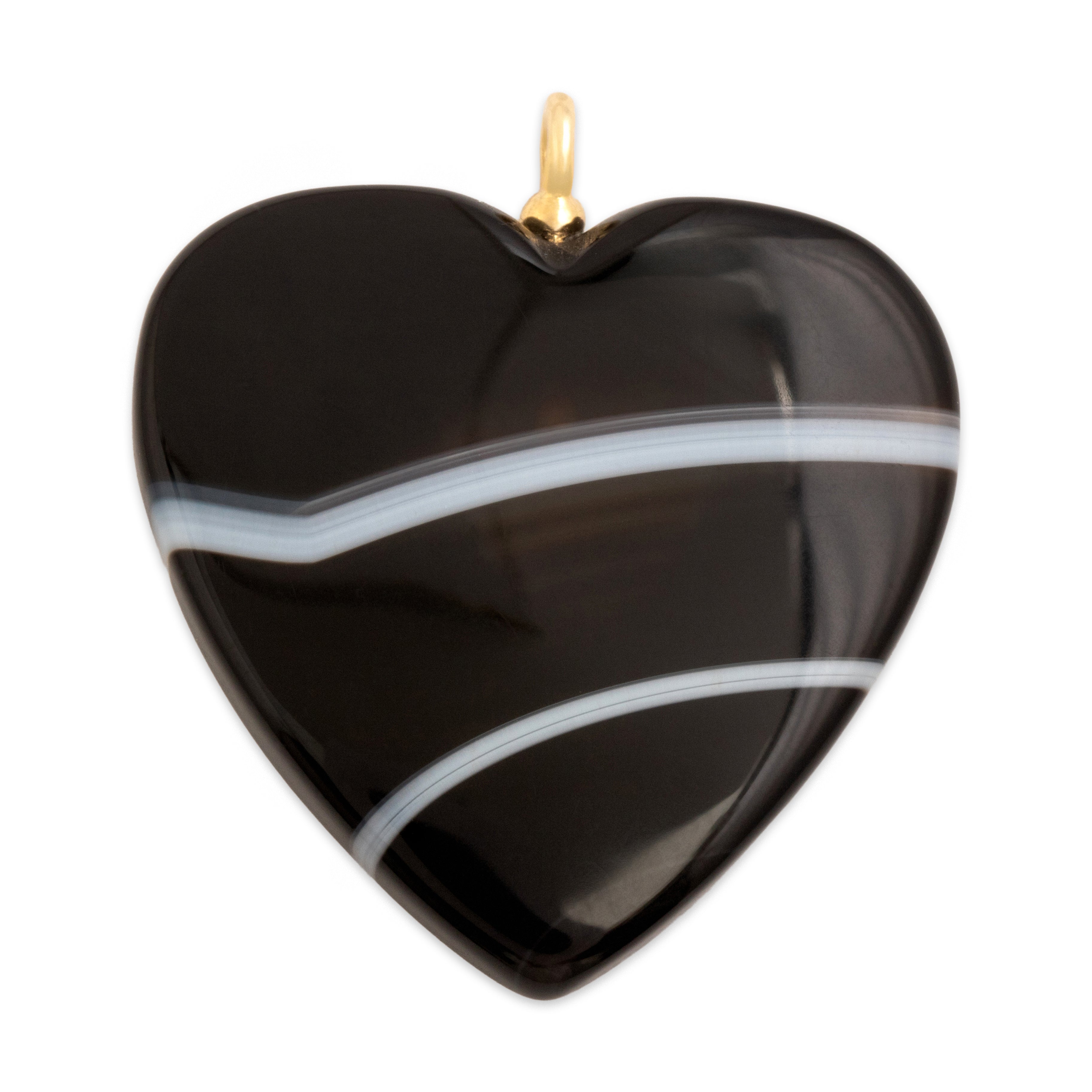 Vintage Large 14k Yellow Gold 39.28ct Banded Agate Diamond Fabulous Carved Adorned Heart Pendant - Back view