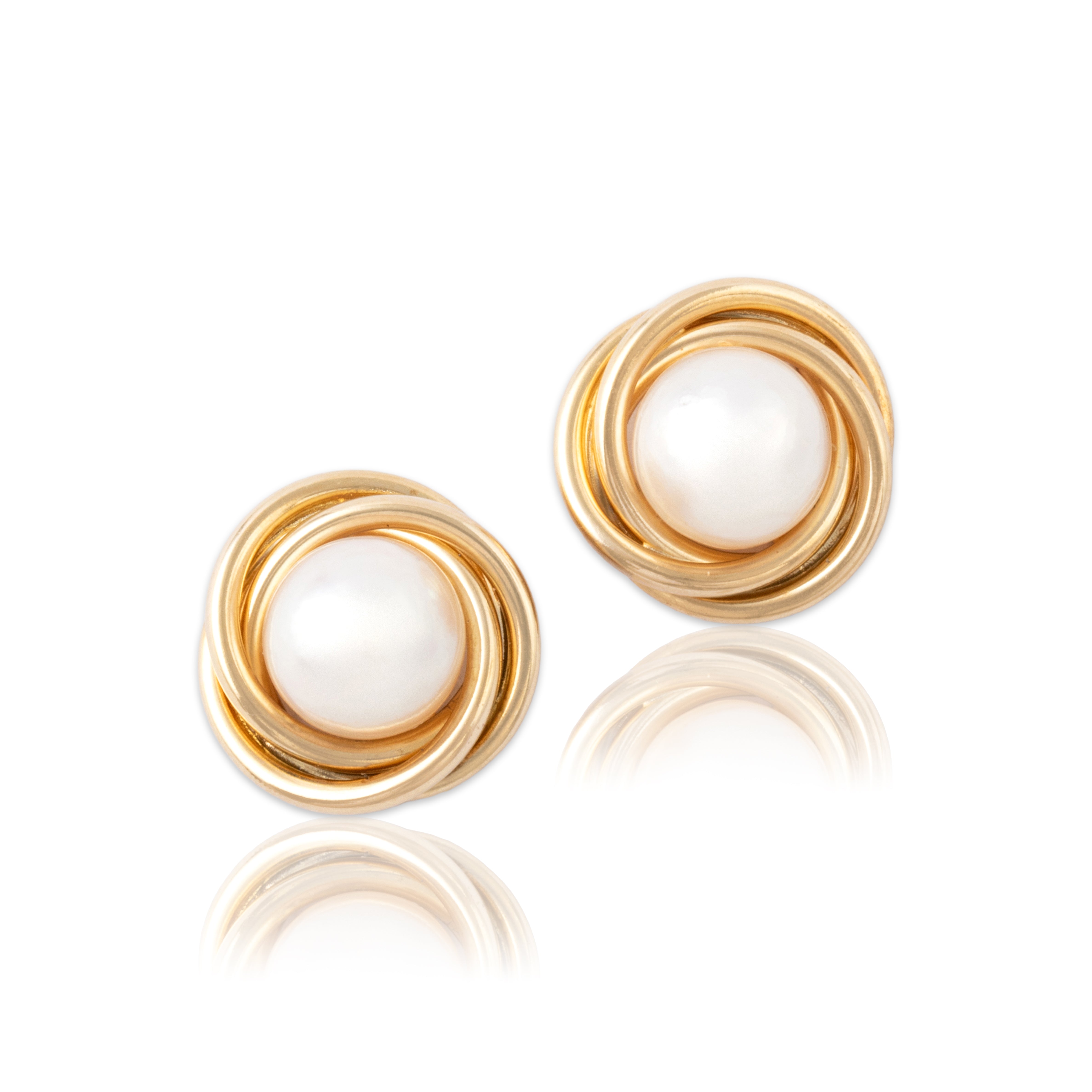 Vintage 14k Yellow Gold Pearl Classic Nested Stud Earrings - Close-up view