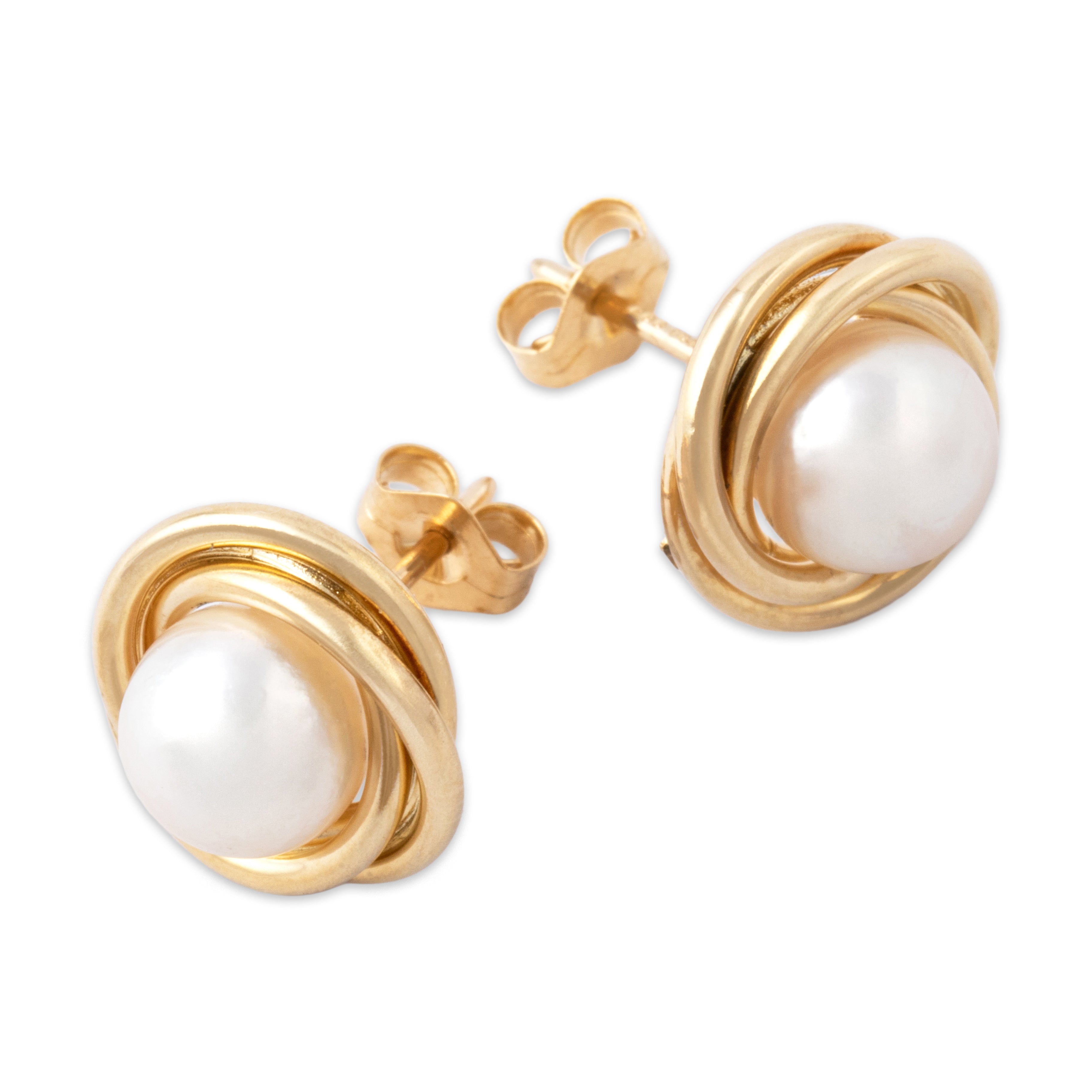 Vintage 14k Yellow Gold Pearl Classic Nested Stud Earrings - Overall view