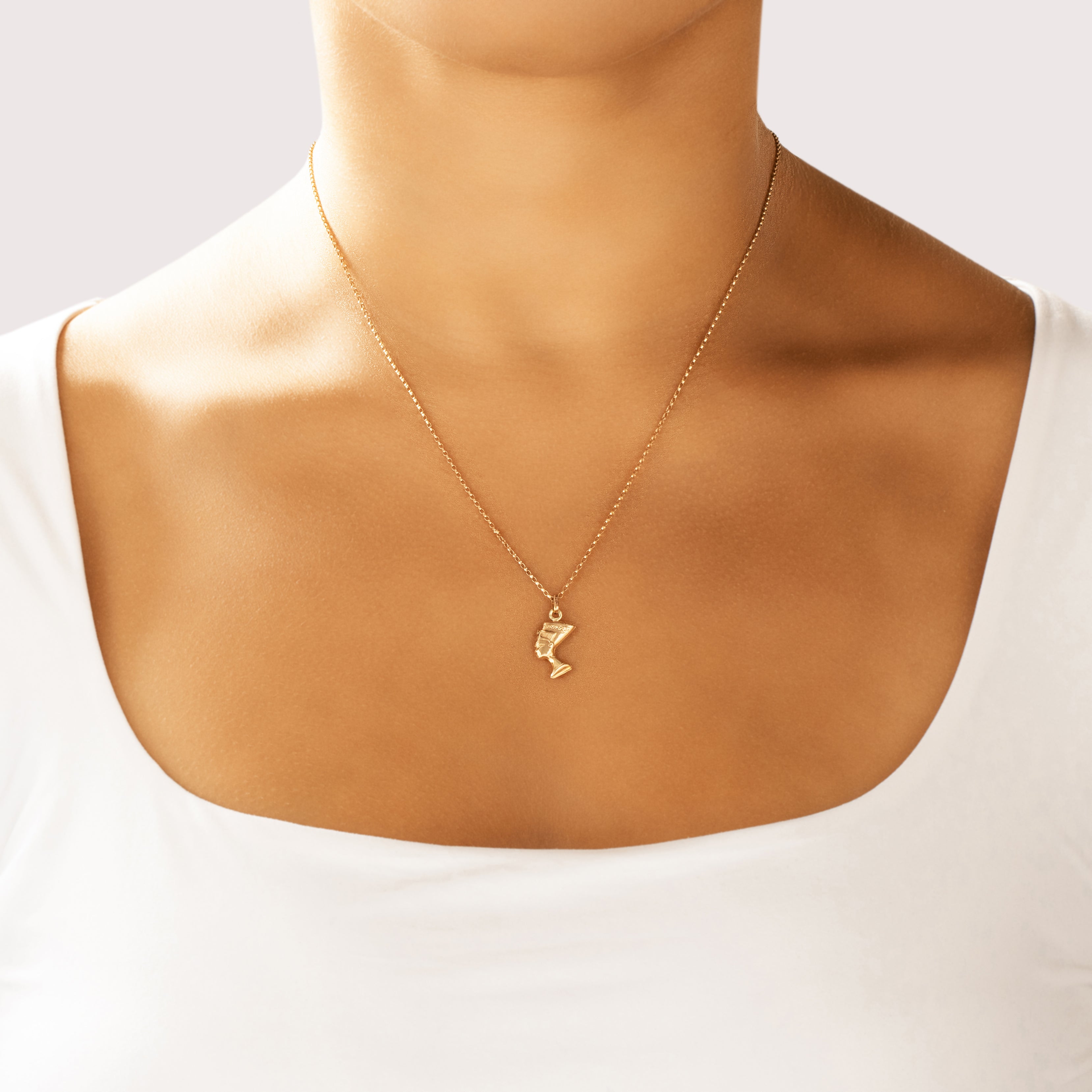 Vintage Small 14k Yellow Gold Queen Nefertiti Profile Charm / Pendant - On model view