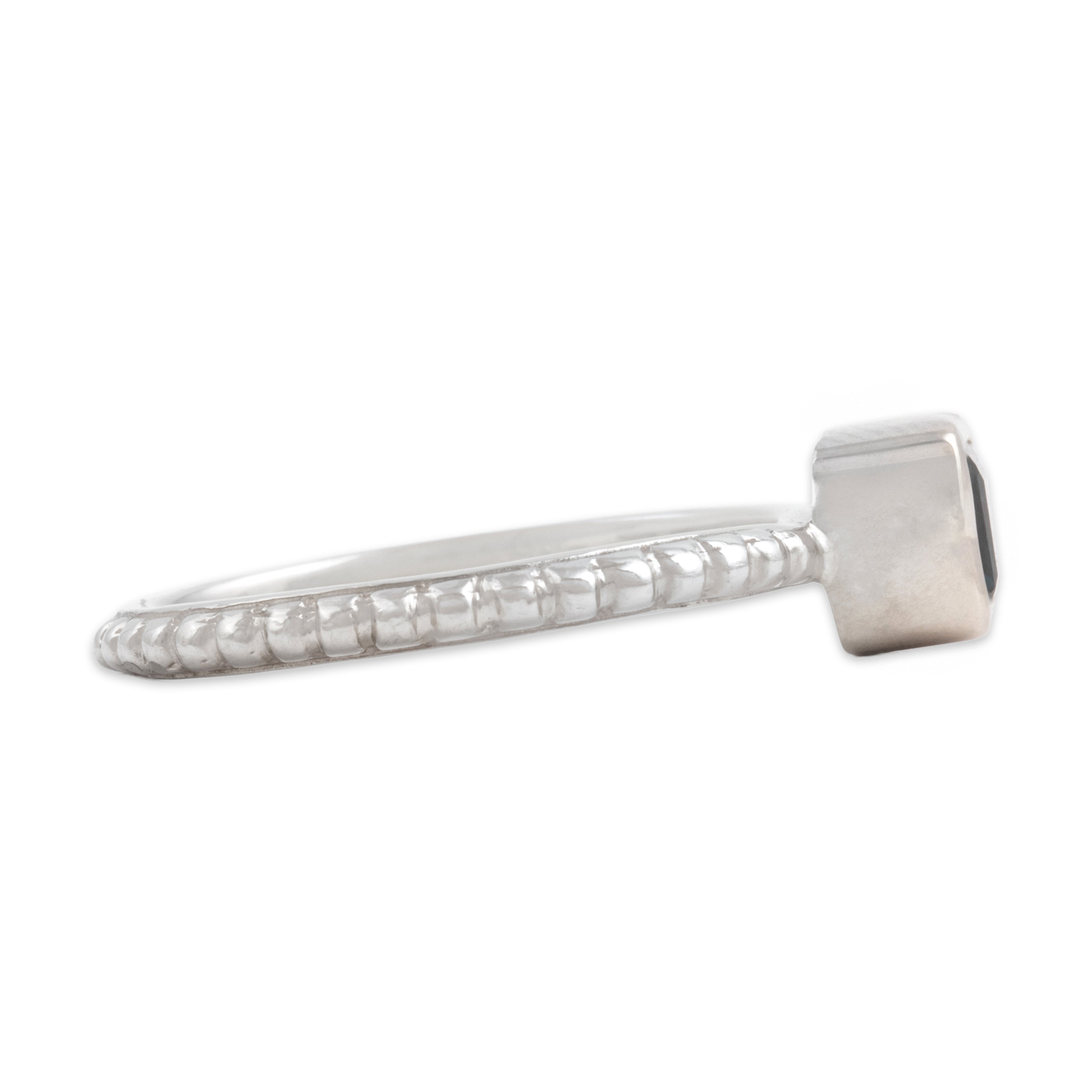 Vintage 14k White Gold .55ct Teal Tourmaline Modern Geometric Square Bubble Ring - Side view
