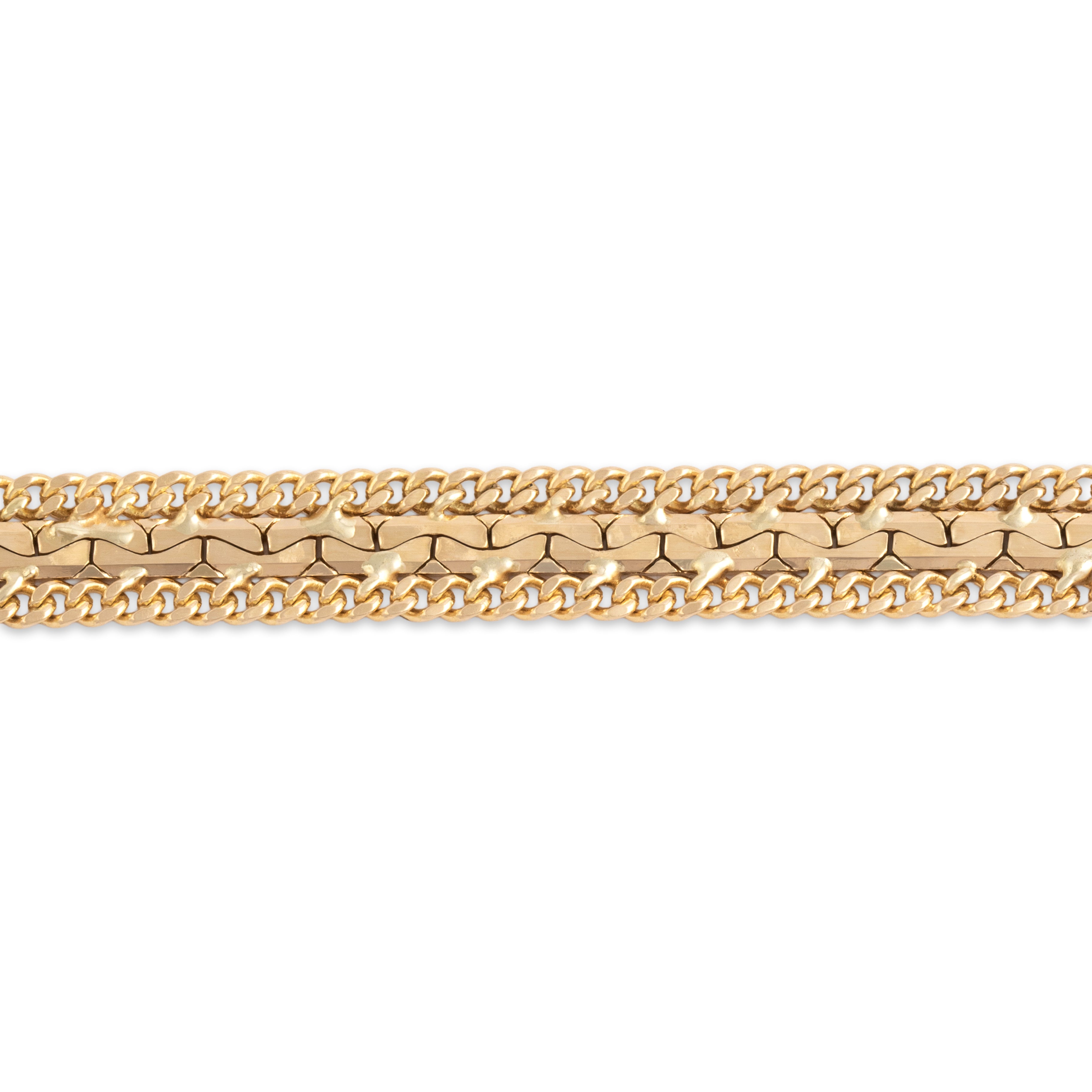 Vintage 14k Yellow Gold Interlocking Link Curb Chain Border Bracelet - Close-up view
