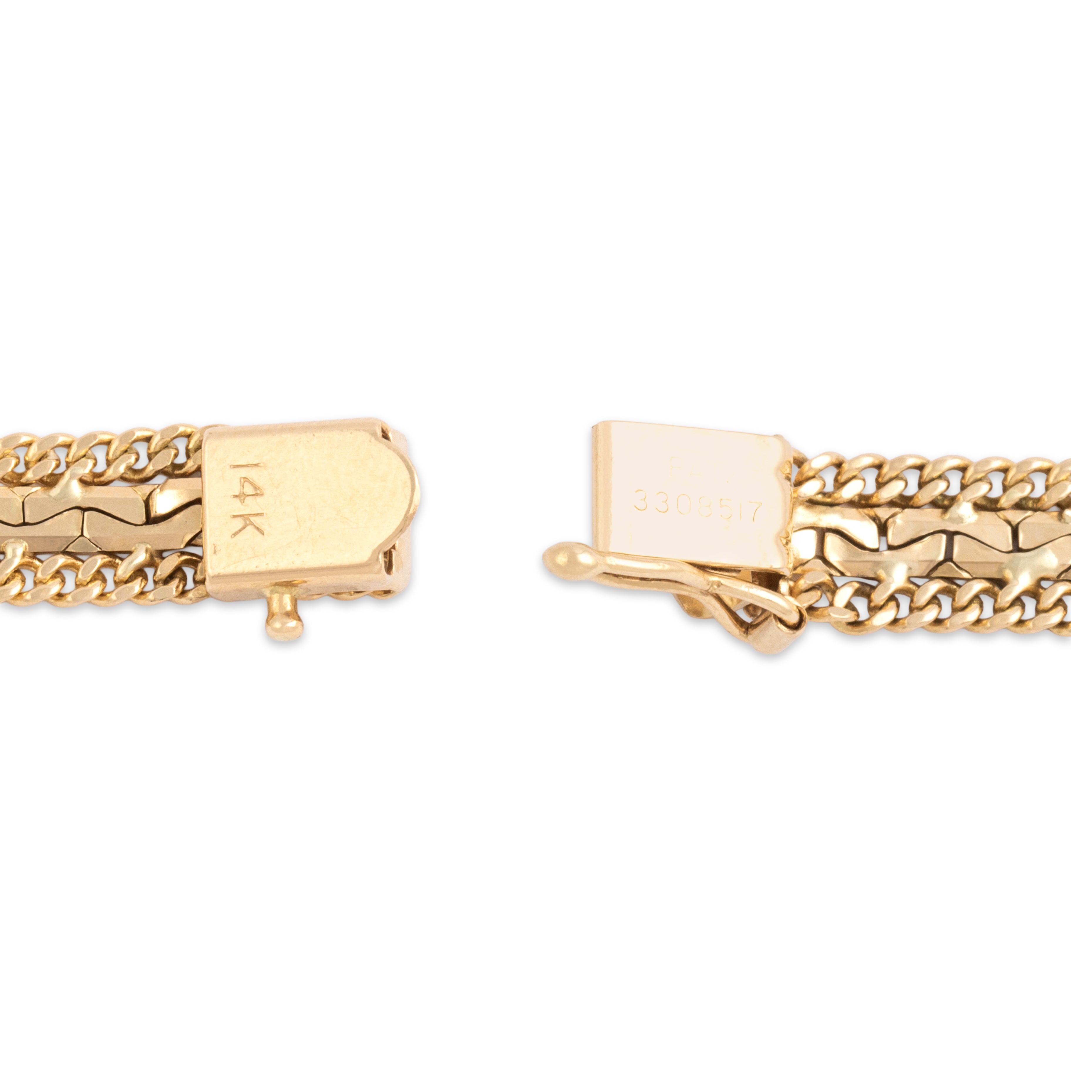 Vintage 14k Yellow Gold Interlocking Link Curb Chain Border Bracelet - clasp view