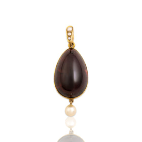 Antique Victorian 14k Yellow Gold 27.42ct Foil-Backed Garnet Pearl Dome Pendant