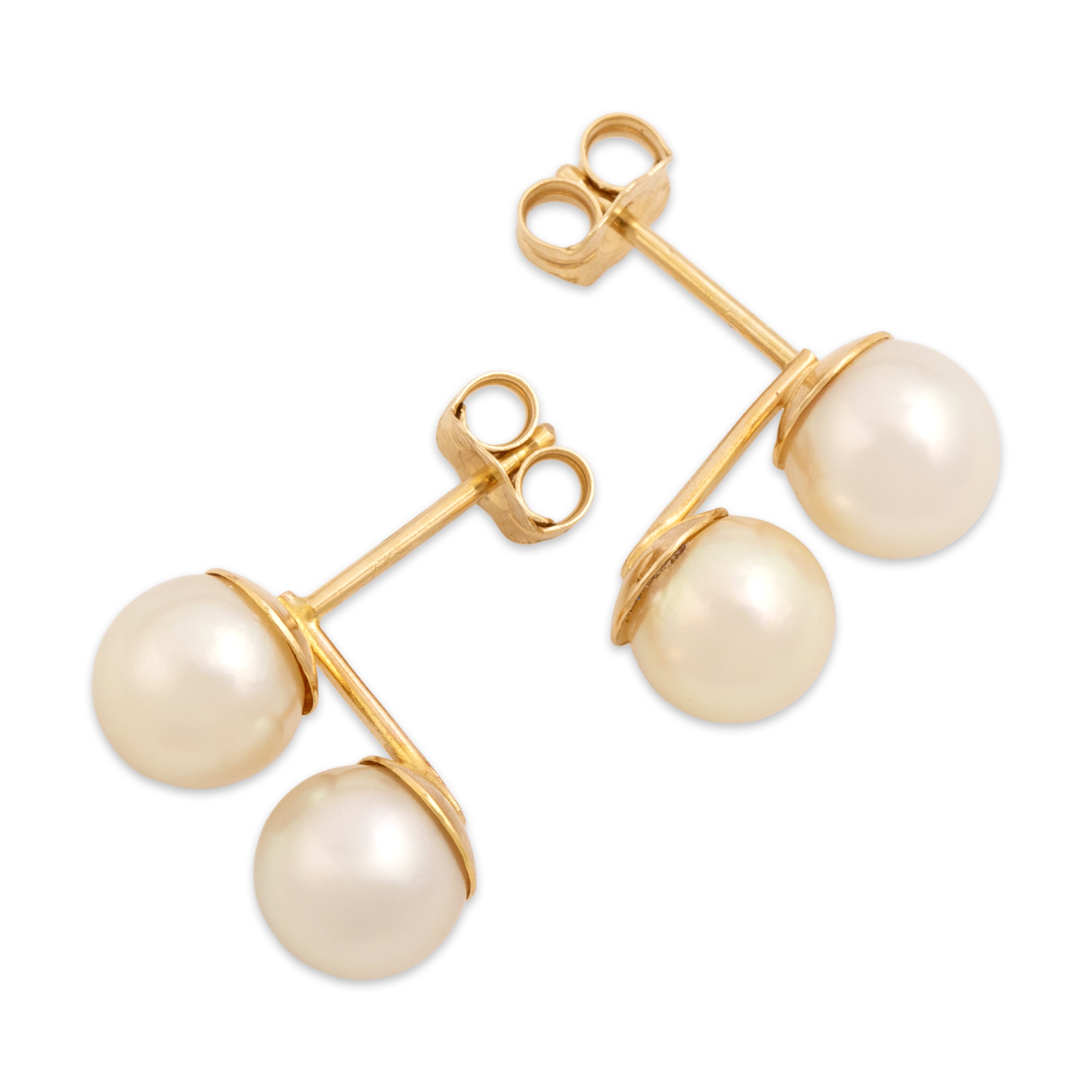 Vintage 14k Yellow Gold Pearl Luminous Duo Stud Earrings - Side view