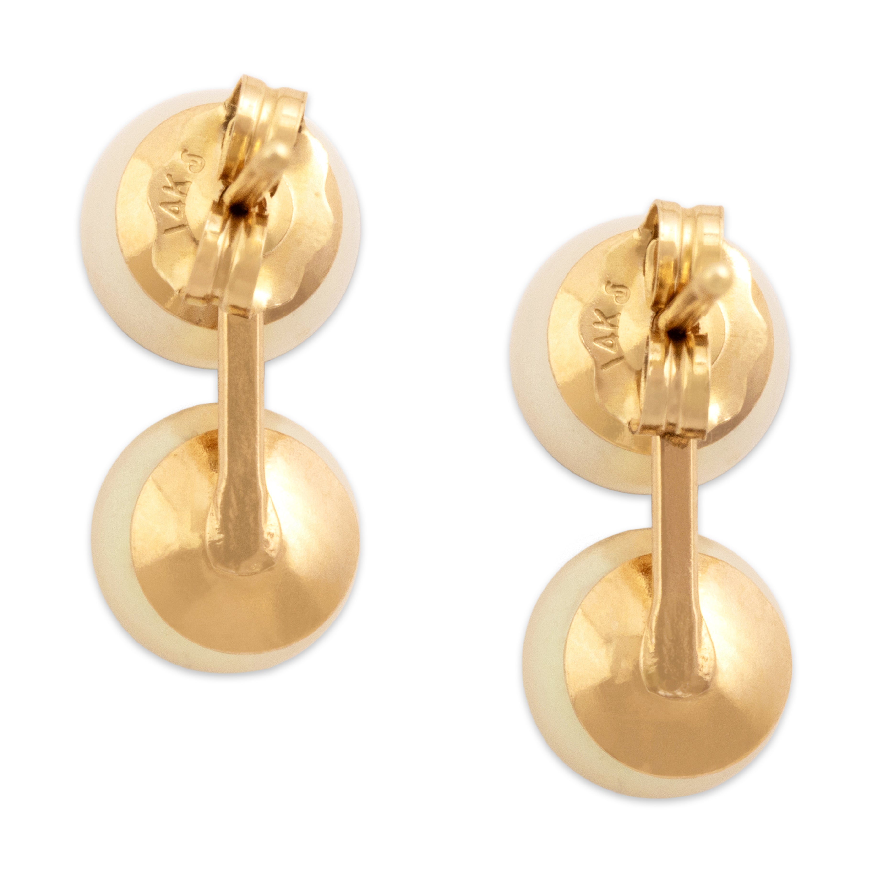 Vintage 14k Yellow Gold Pearl Luminous Duo Stud Earrings - Back view