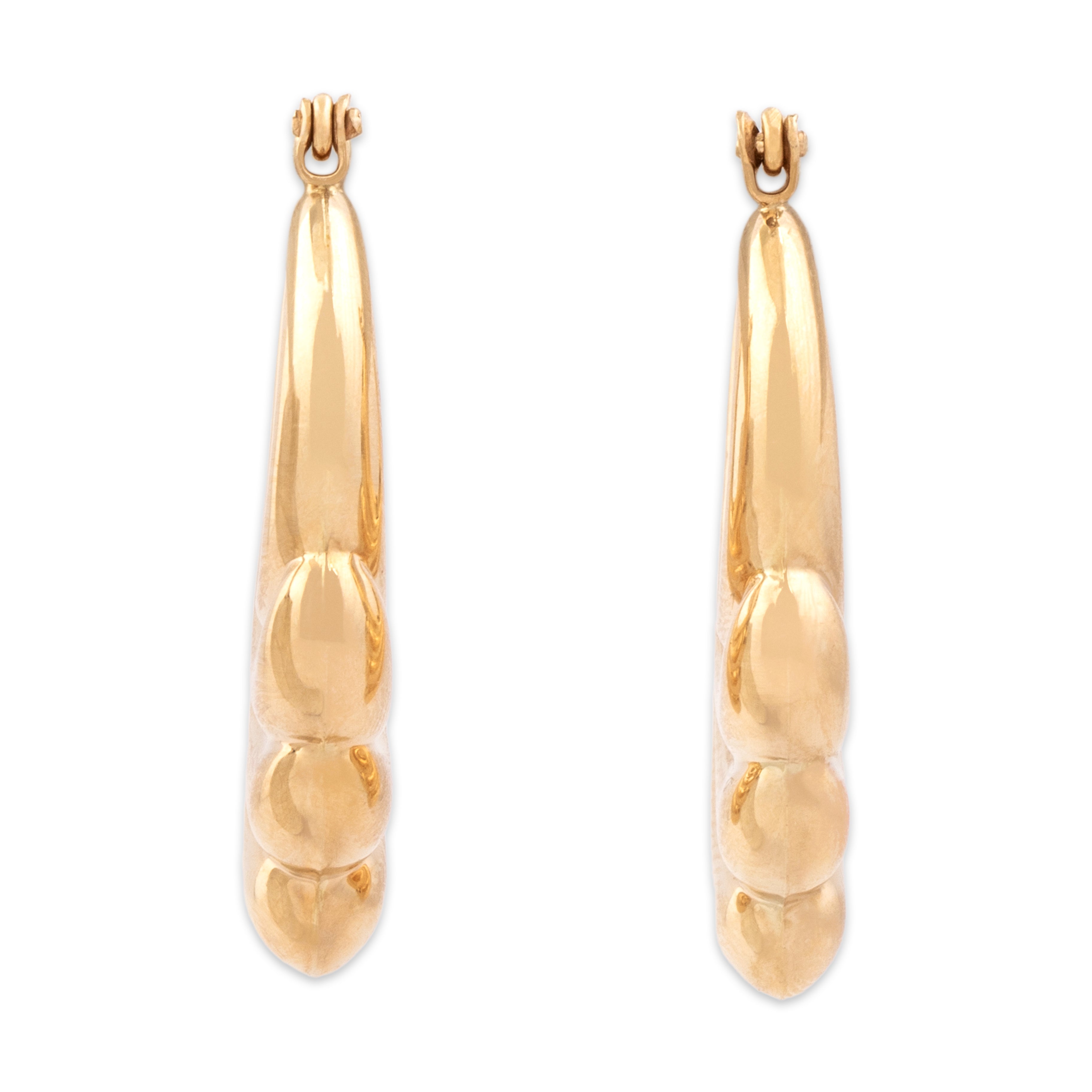 Vintage 14k Yellow Gold Puffy Ribbed Hoop Earrings - Overall view