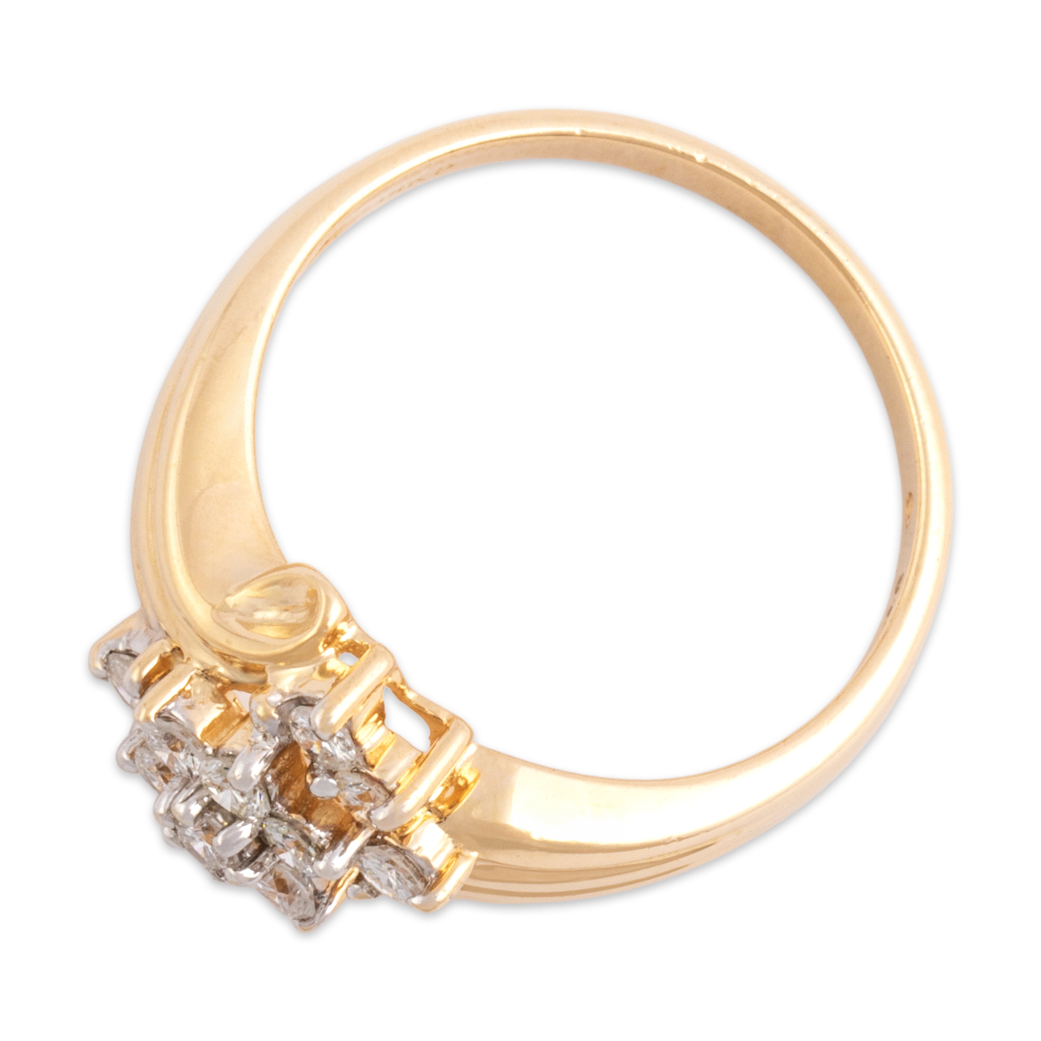 Vintage 14k Yellow Gold Diamond Elegant Ribbed Floriform Cluster Ring - Overall view
