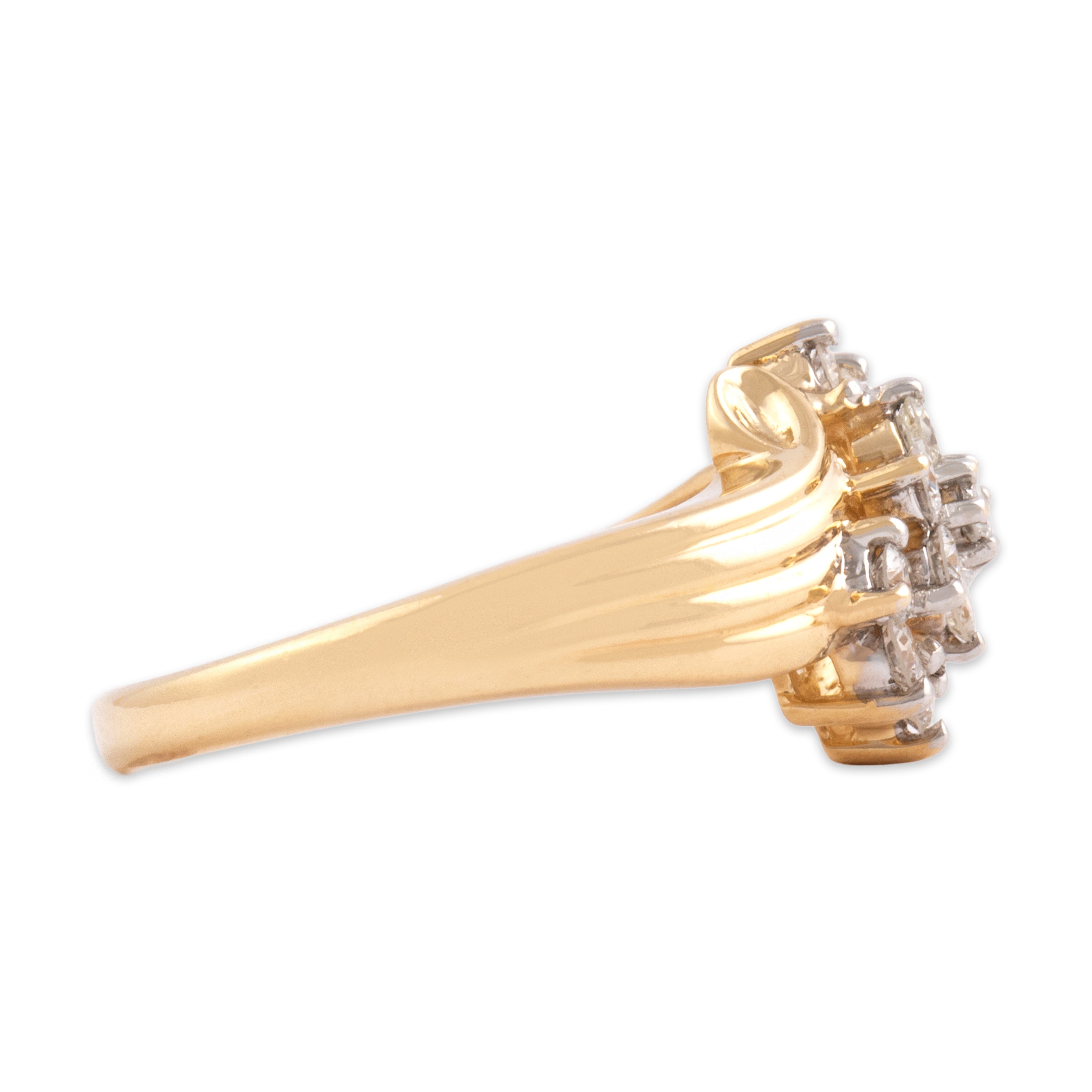 Vintage 14k Yellow Gold Diamond Elegant Ribbed Floriform Cluster Ring - Side view