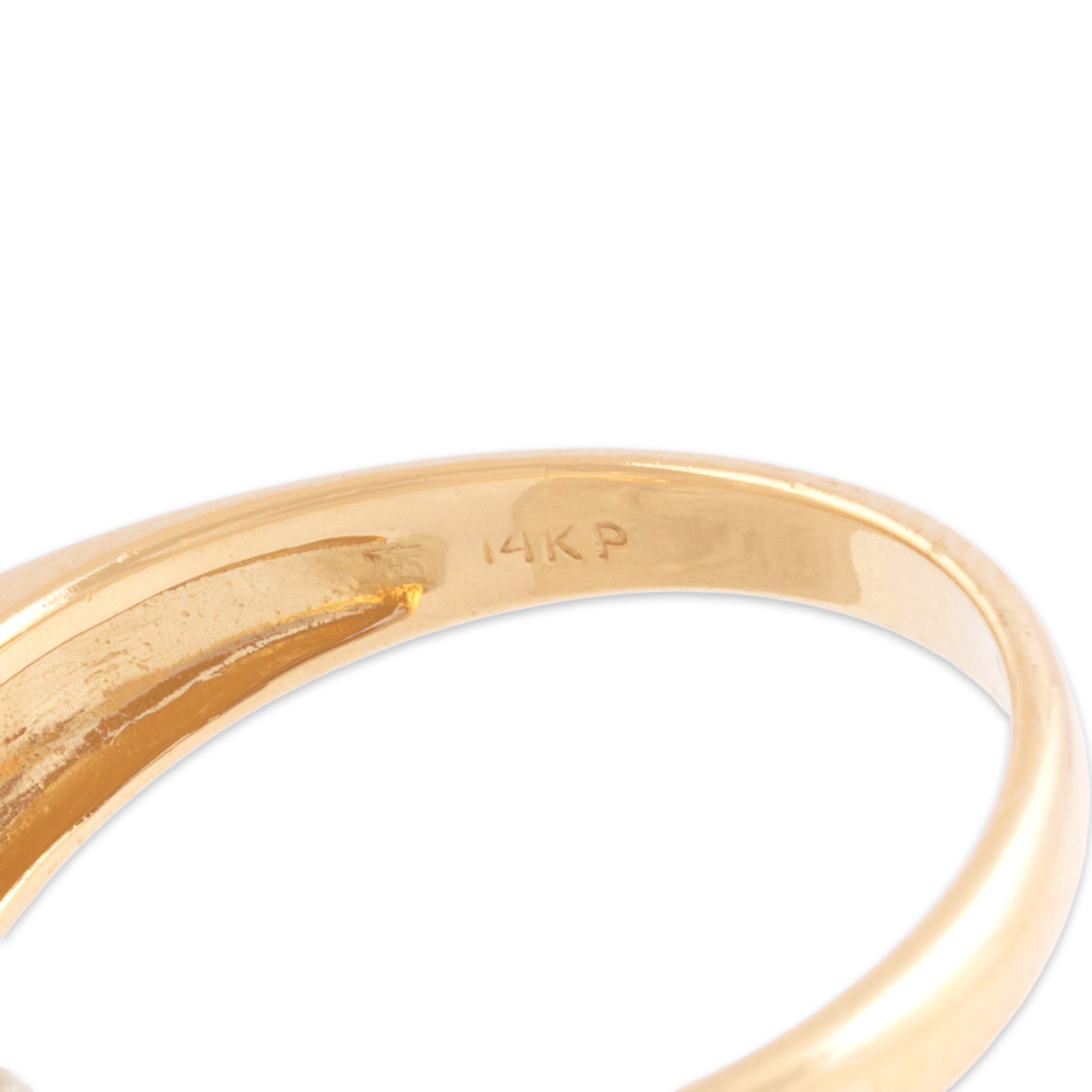 Vintage 14k Yellow Gold Diamond Elegant Ribbed Floriform Cluster Ring - Hallmark view