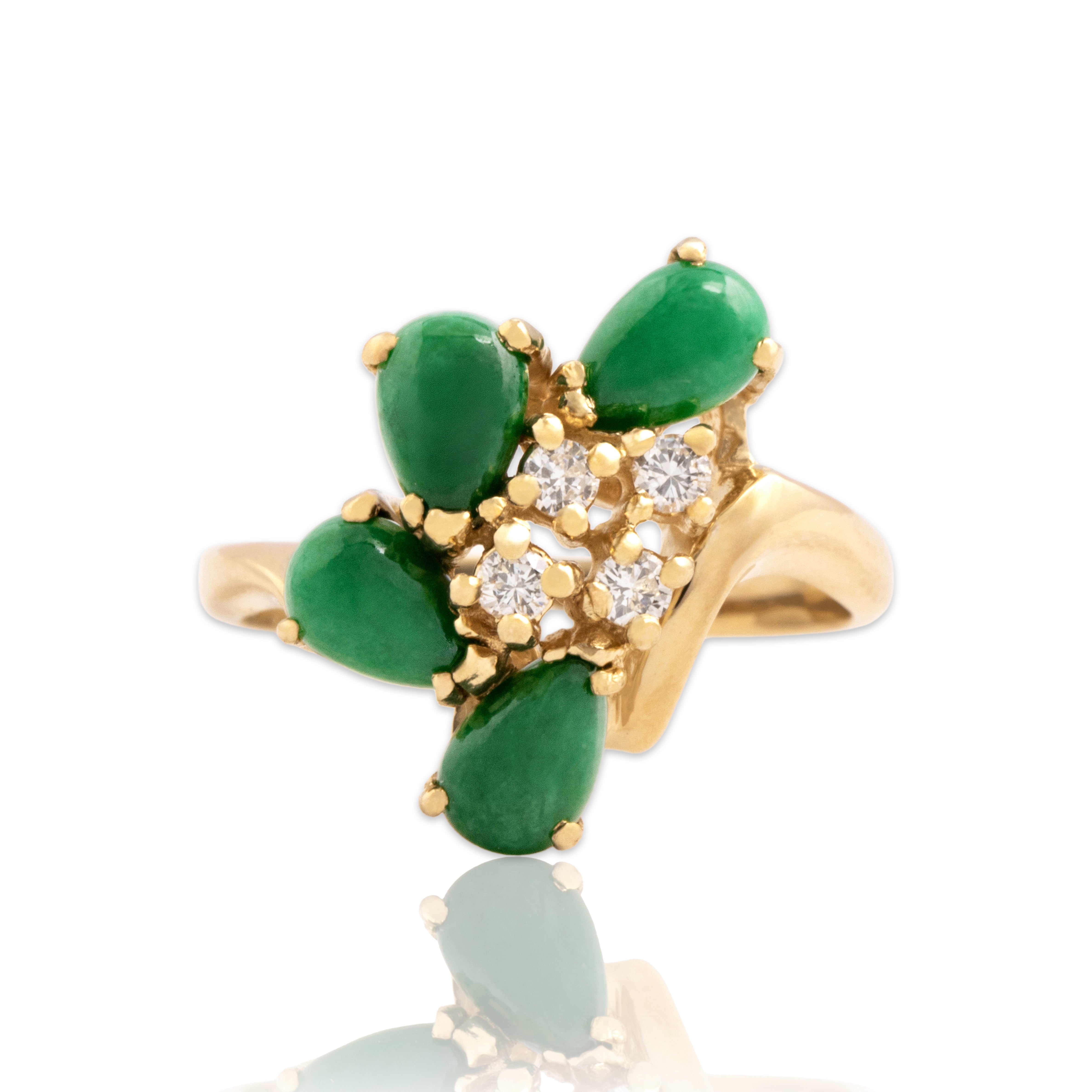 Vintage 14k Yellow Gold 1.33cttw Jade Diamond Bold Spray Ring 5.75