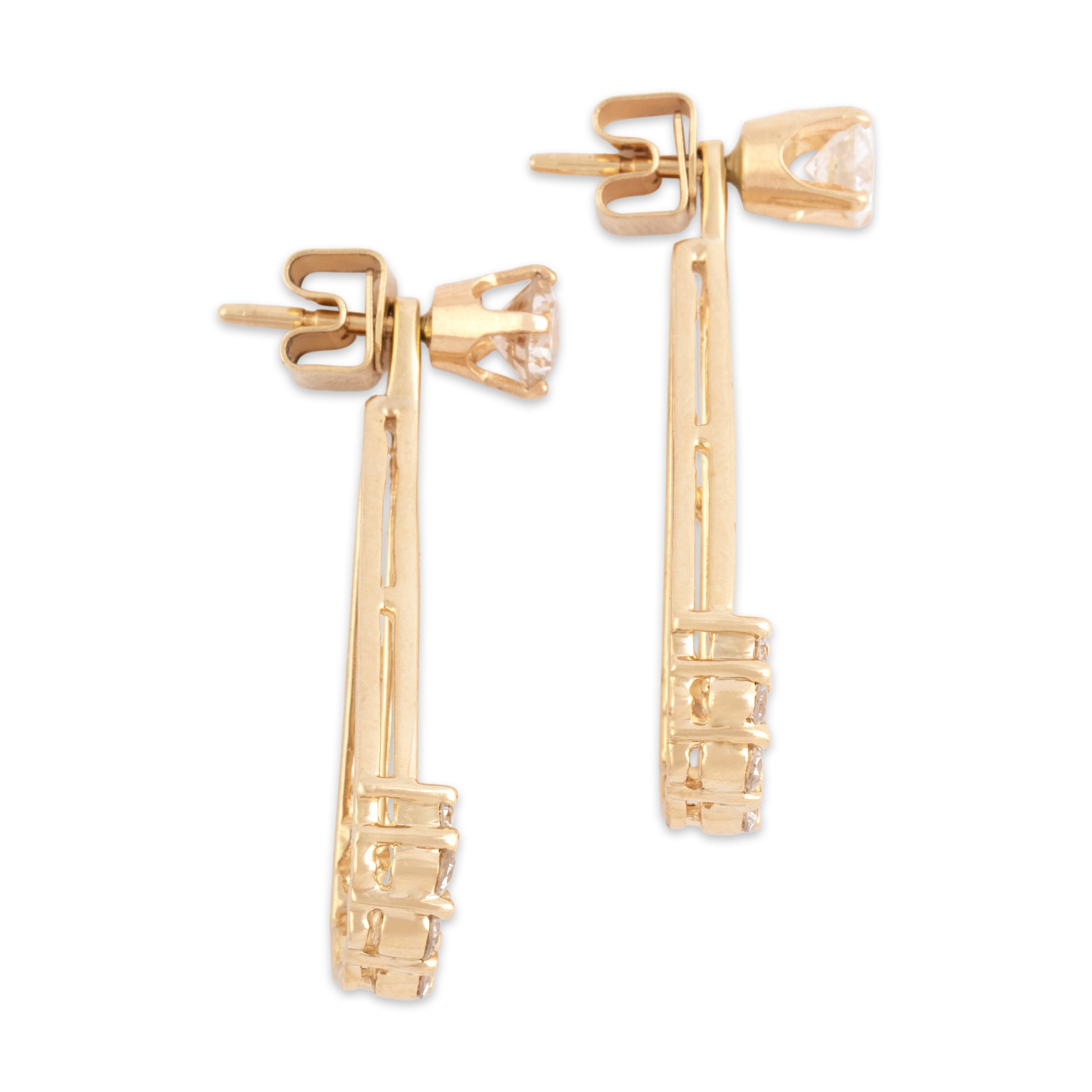 Vintage 14k Yellow Gold 1.01cttw Diamond Sparkling Drop Convertible Dangle Stud Earrings - Side view