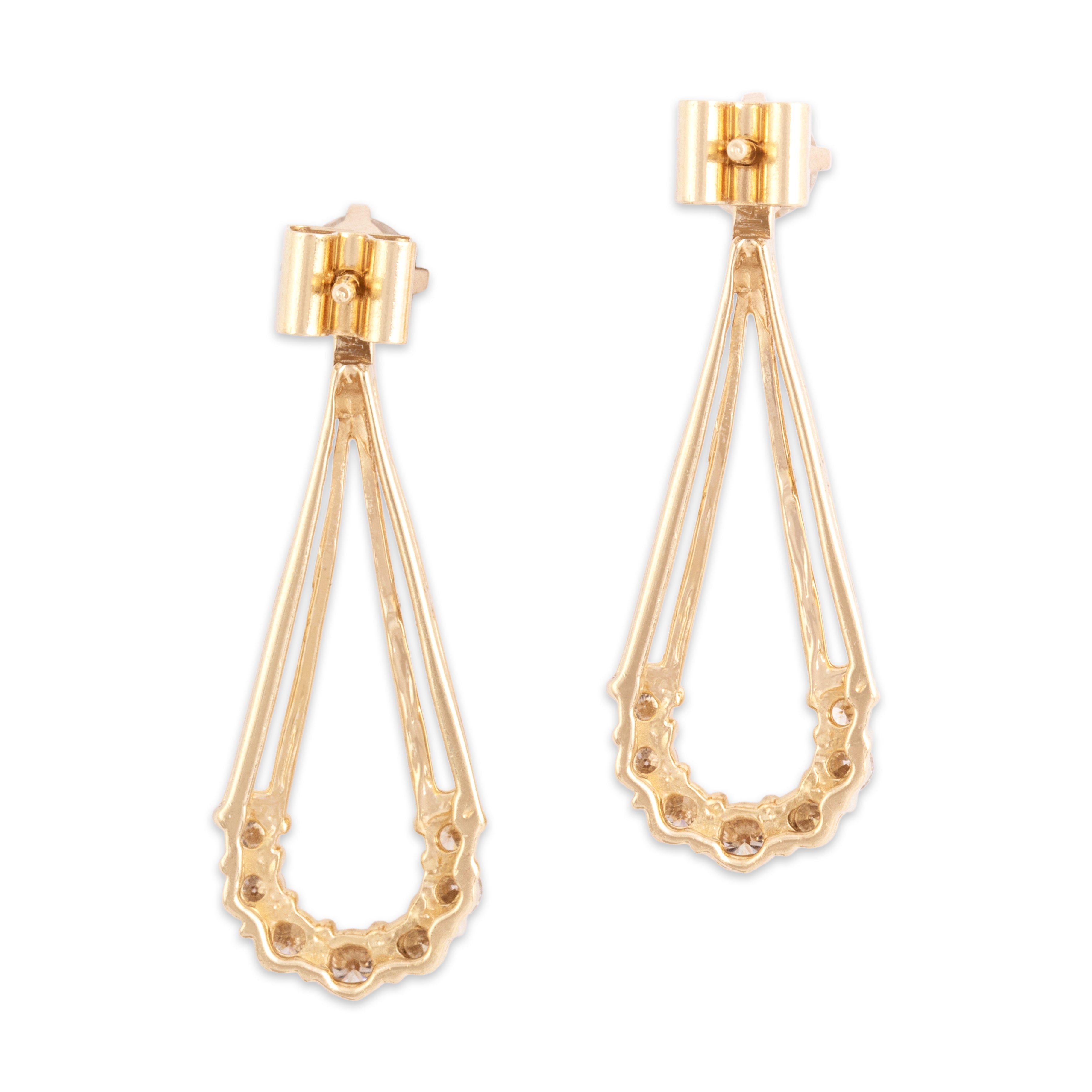 Vintage 14k Yellow Gold 1.01cttw Diamond Sparkling Drop Convertible Dangle Stud Earrings - Back view