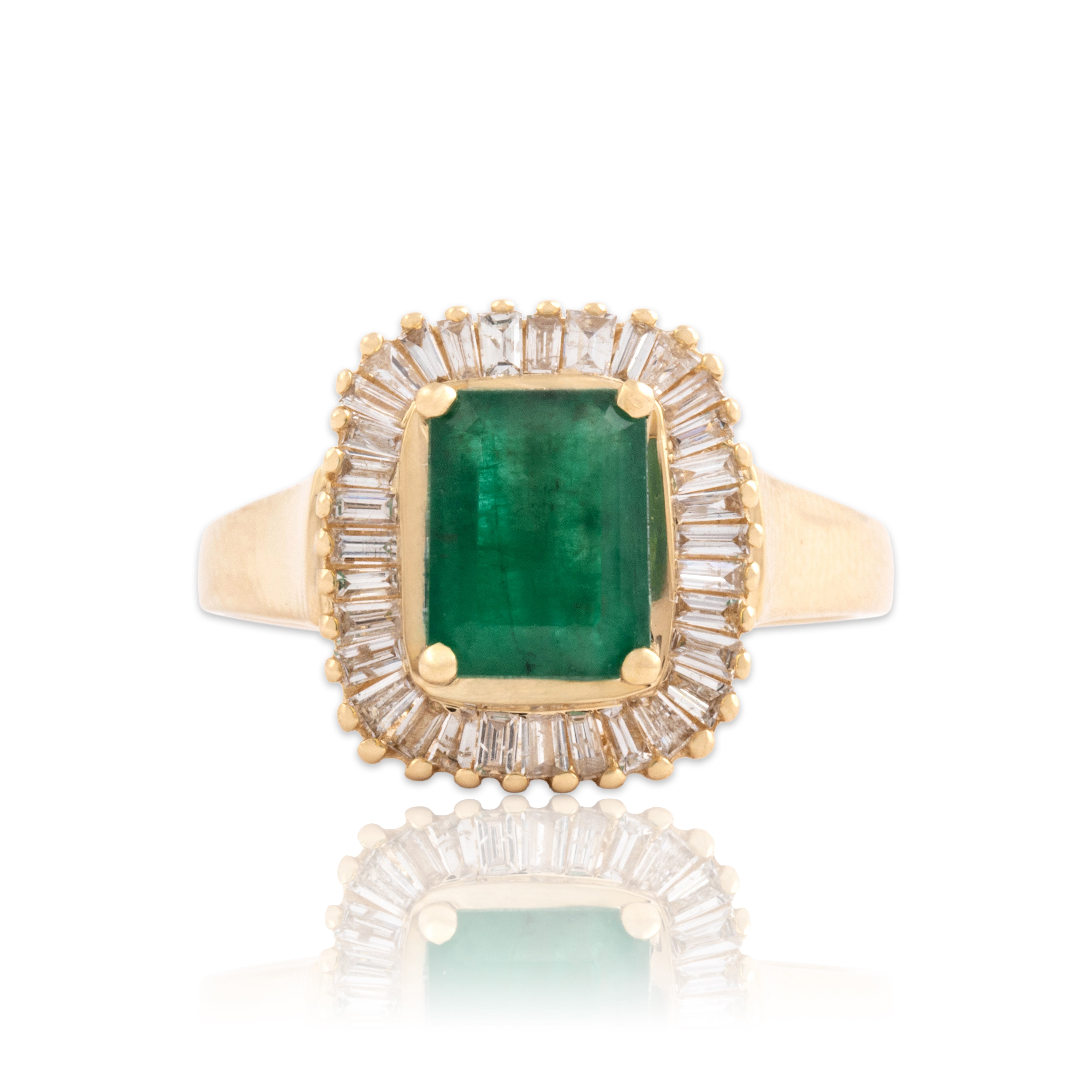 Vintage 14k Yellow Gold 1.41ct Emerald Diamond Striking Ballerina Halo Ring 7.00