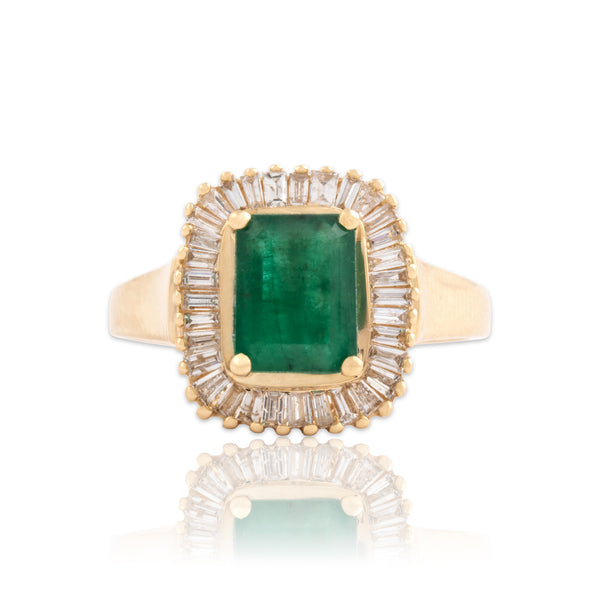 Vintage 14k Yellow Gold 1.41ct Emerald Diamond Striking Ballerina Halo Ring 7.00