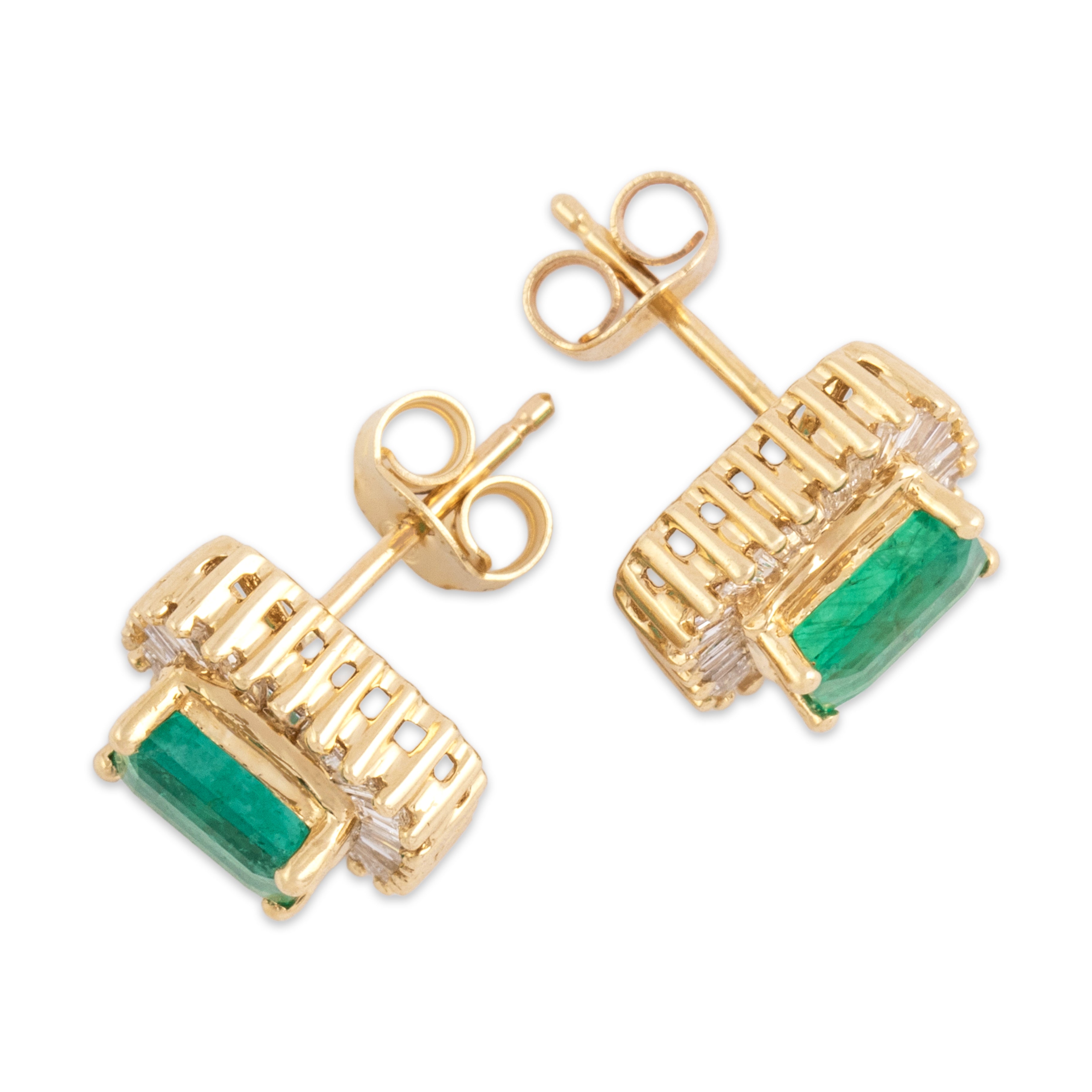 Vintage 14k Yellow Gold 1.02cttw Emerald Diamond Wonderful Rectangular Halo Stud Earrings - Side view