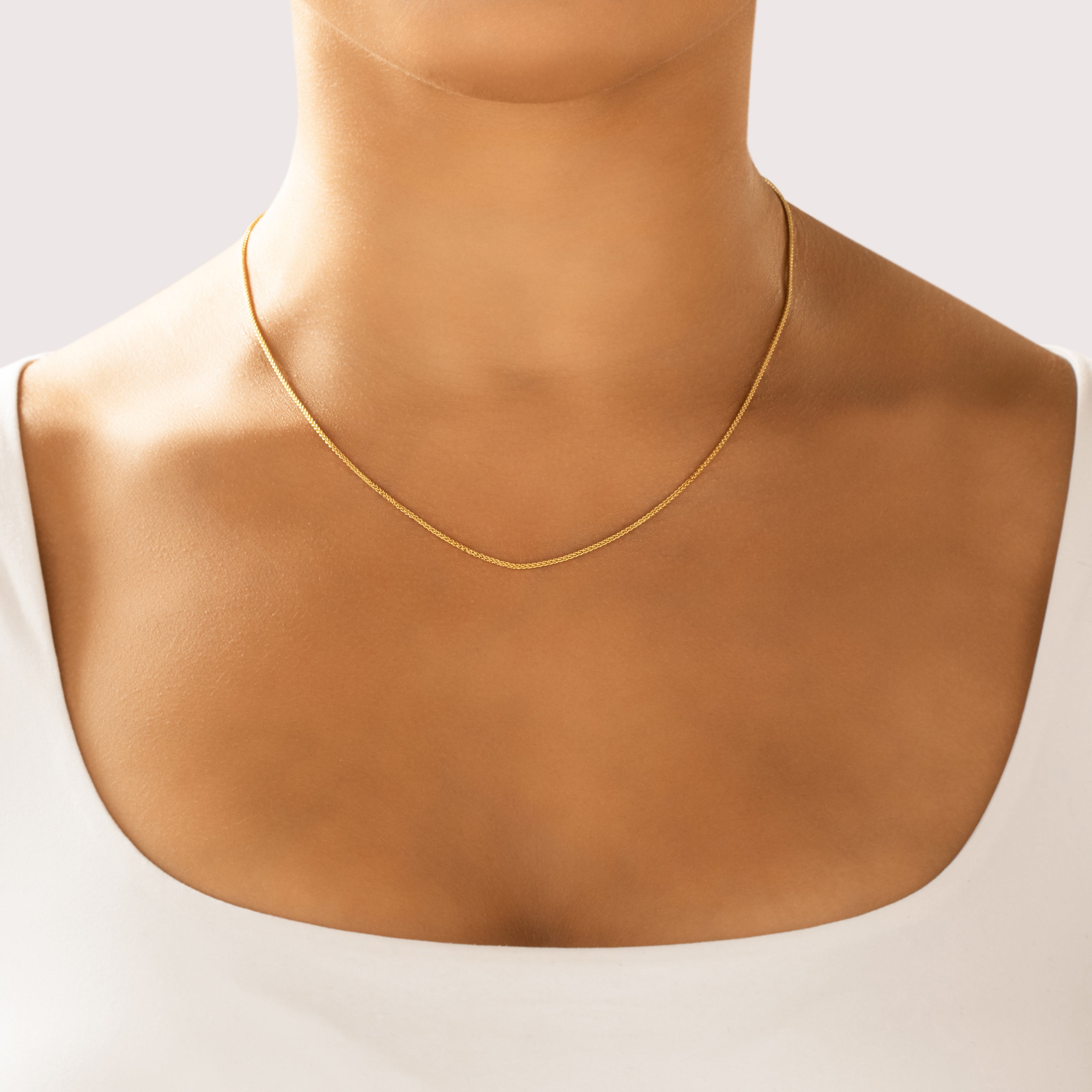 Vintage 14k Yellow Gold 1.2mm Wheat Chain - On model view