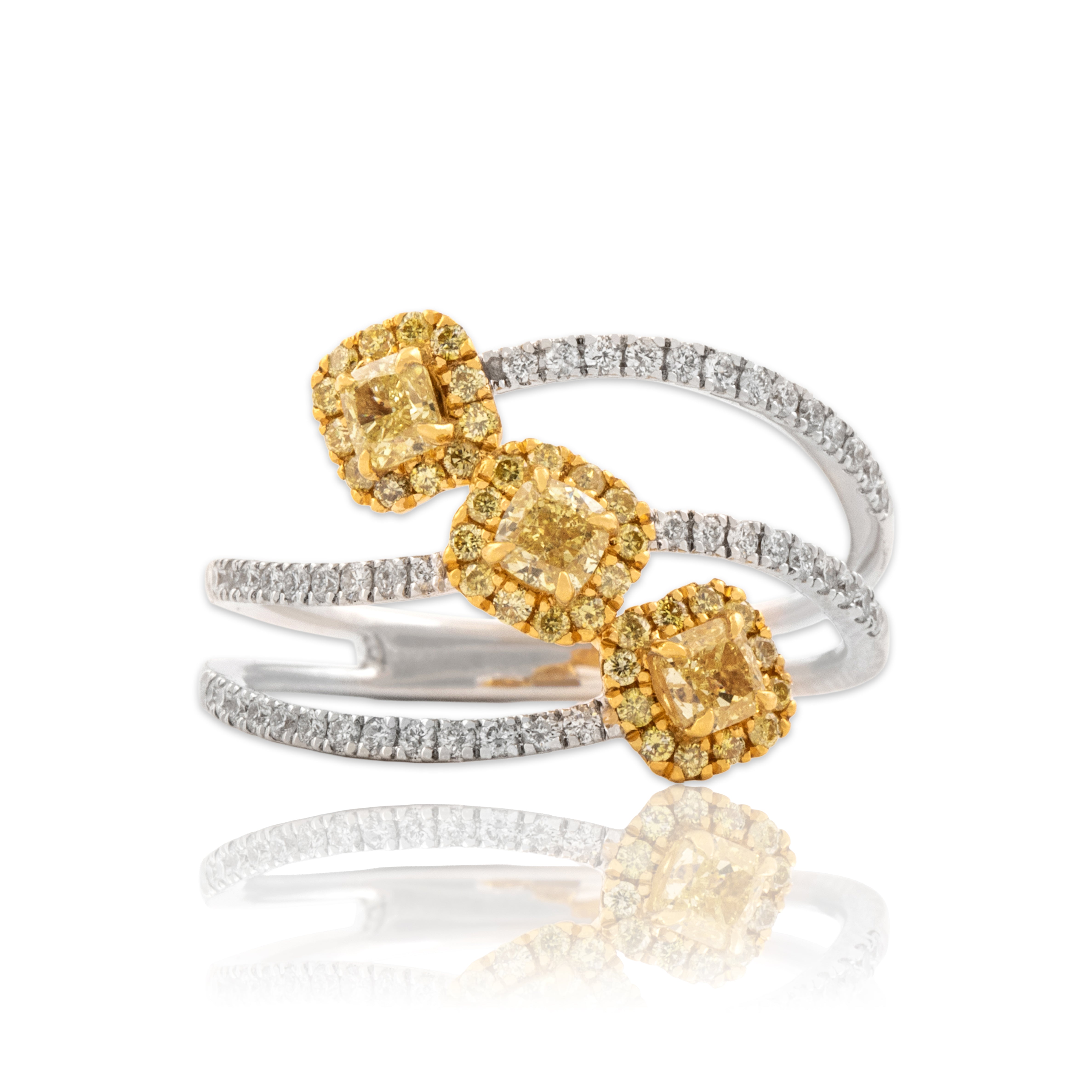 Estate 18k White Gold & 22k Yellow Gold 1.08cttw Yellow & White Waving Ring 7.25