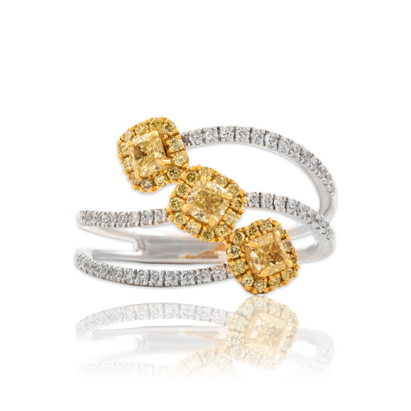 Estate 18k White Gold & 22k Yellow Gold 1.08cttw Yellow & White Waving Ring 7.25