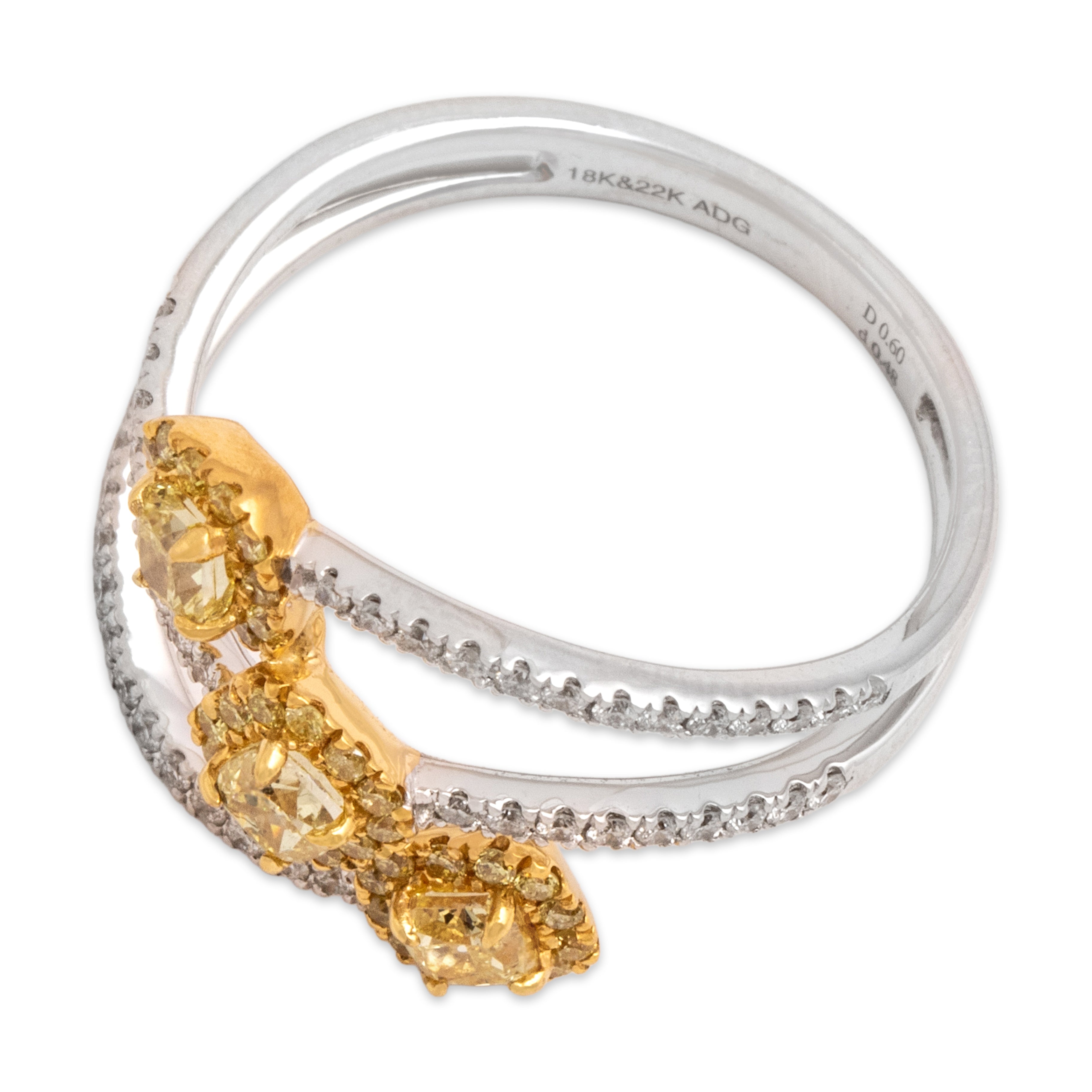 Estate 18k White Gold & 22k Yellow Gold 1.08cttw Yellow & White Waving Ring 7.25