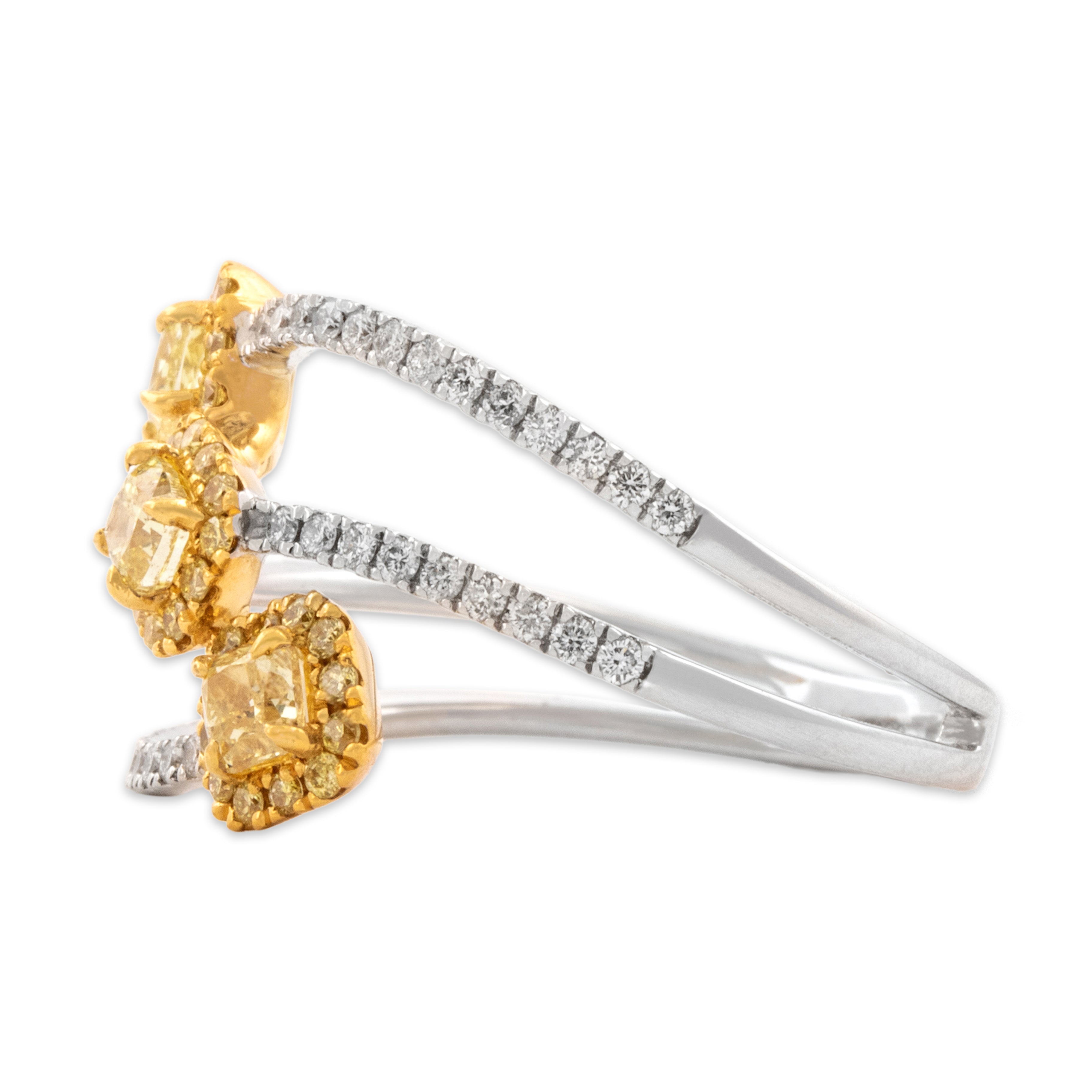 Estate 18k White Gold & 22k Yellow Gold 1.08cttw Yellow & White Waving Ring 7.25