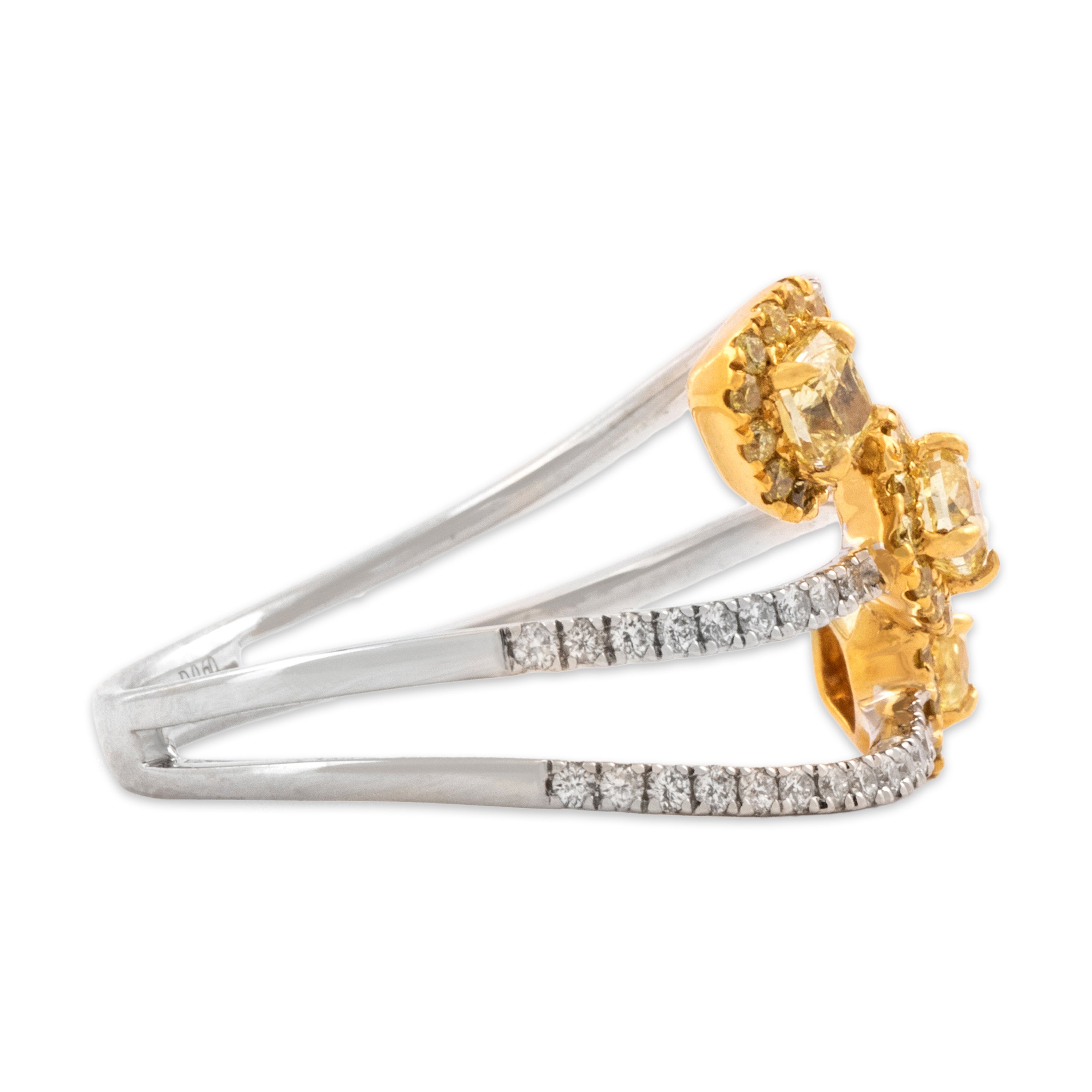 Estate 18k White Gold & 22k Yellow Gold 1.08cttw Yellow & White Waving Ring 7.25
