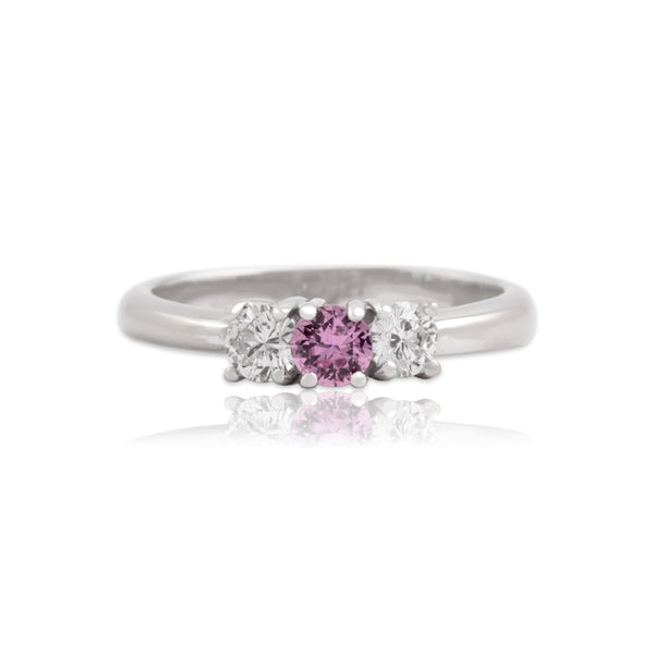 Estate 18k White Gold Pink Sapphire Diamond Dazzling Trio Ring 7.25