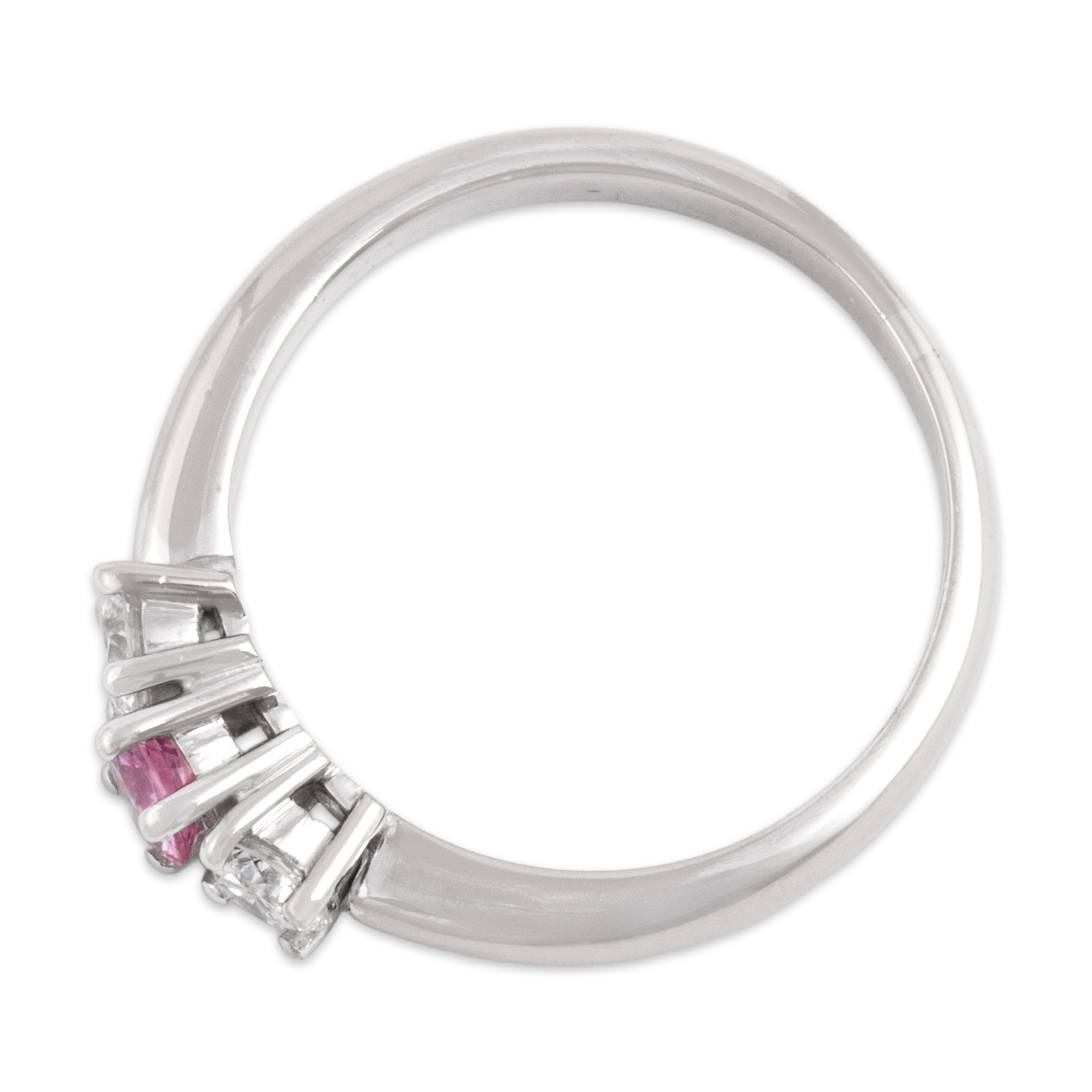 Estate 18k White Gold Pink Sapphire Diamond Shimmering Trio Ring - Overall view
