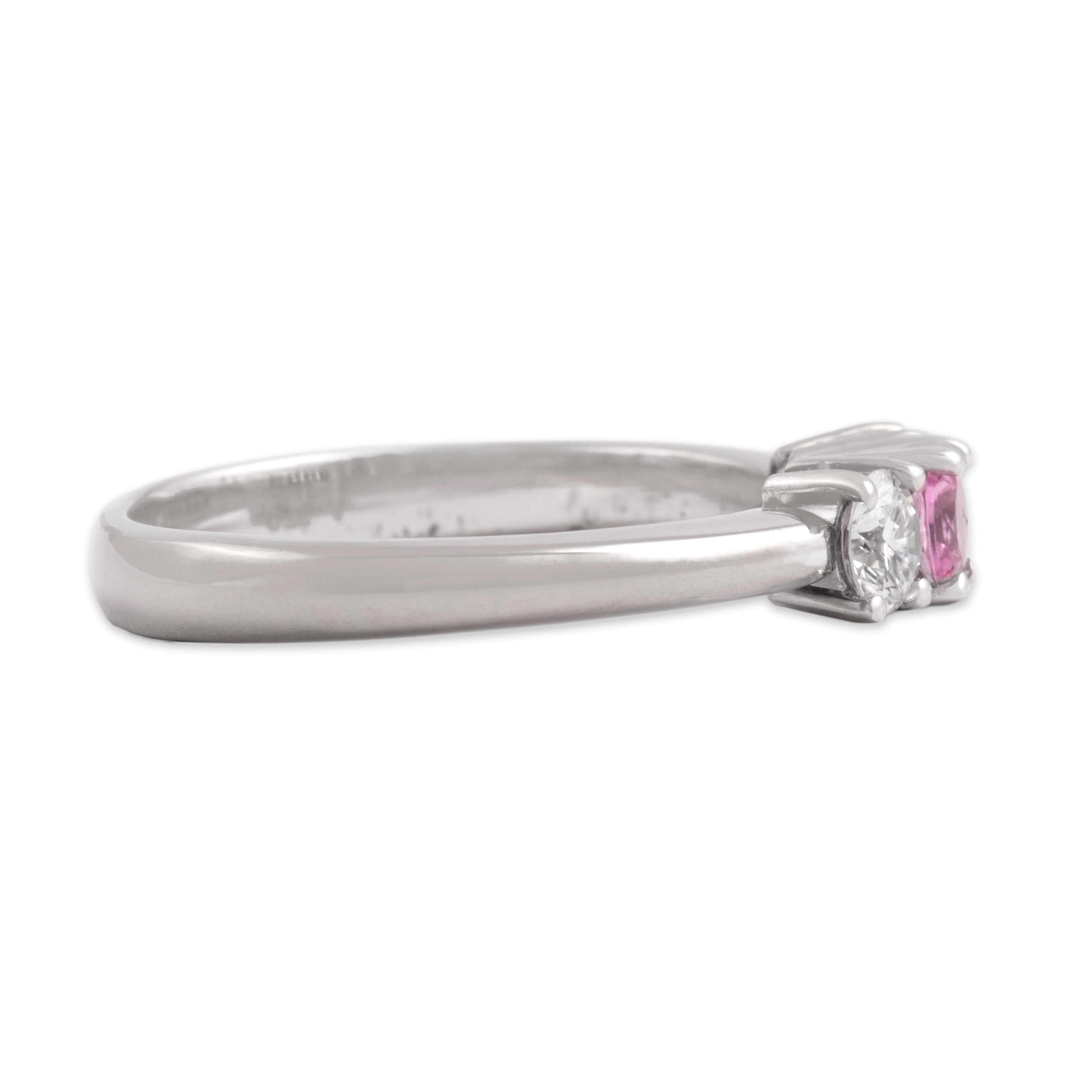 Estate 18k White Gold Pink Sapphire Diamond Shimmering Trio Ring - Side view