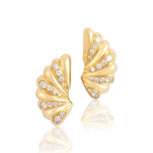 Vintage Substantial 18k Yellow Gold .95cttw Diamond Sparkling Fan Earrings