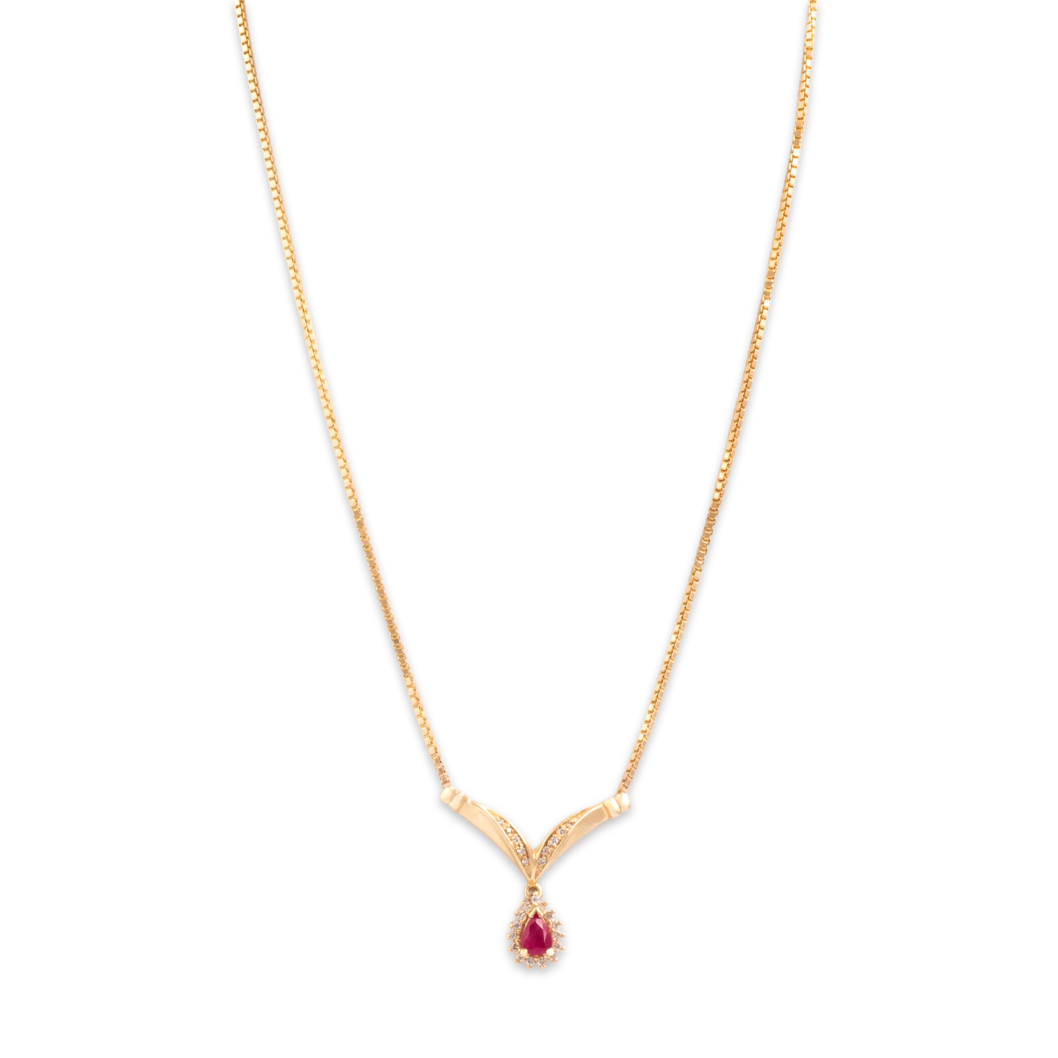 Vintage 14k Yellow Gold .91ct Ruby Diamond Fantastic Chevron Dangle Necklace - detail view #2