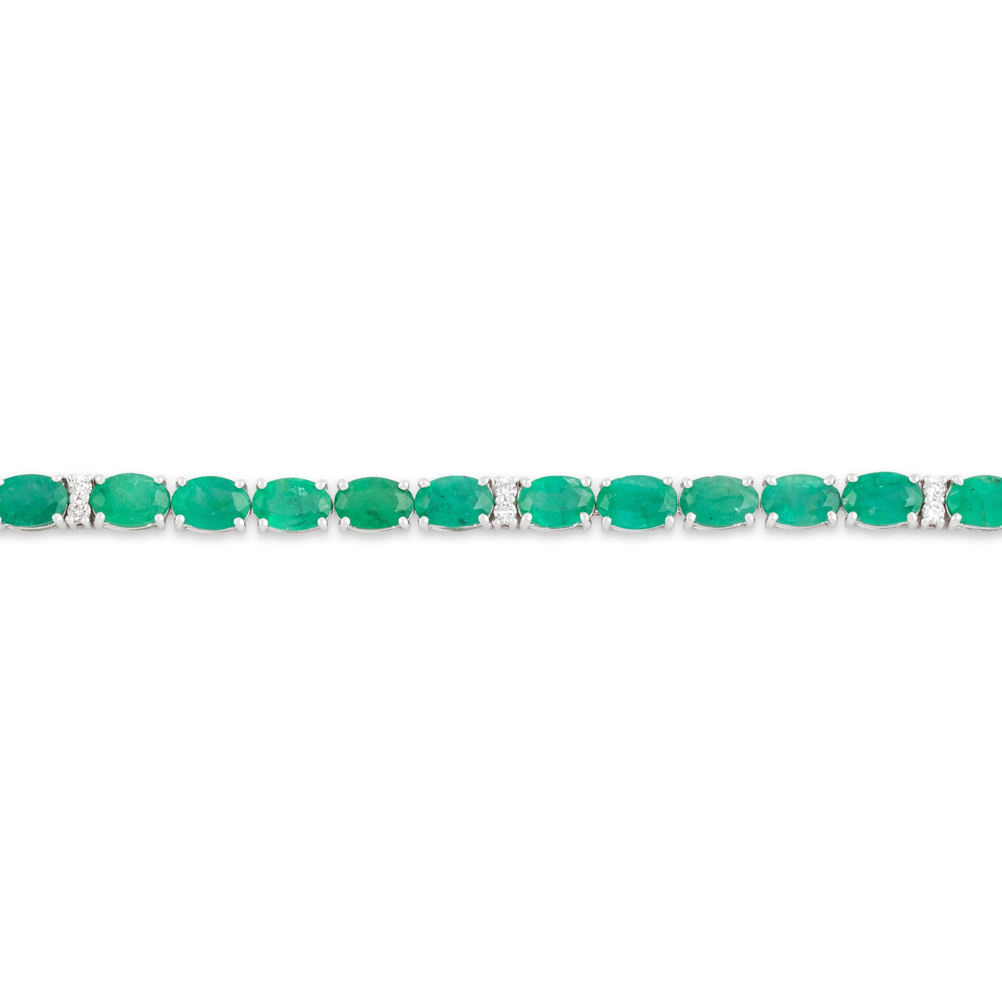 Vintage 14k White Gold 10.7cttw Emerald Diamond Elegant Tennis Bracelet 6.5