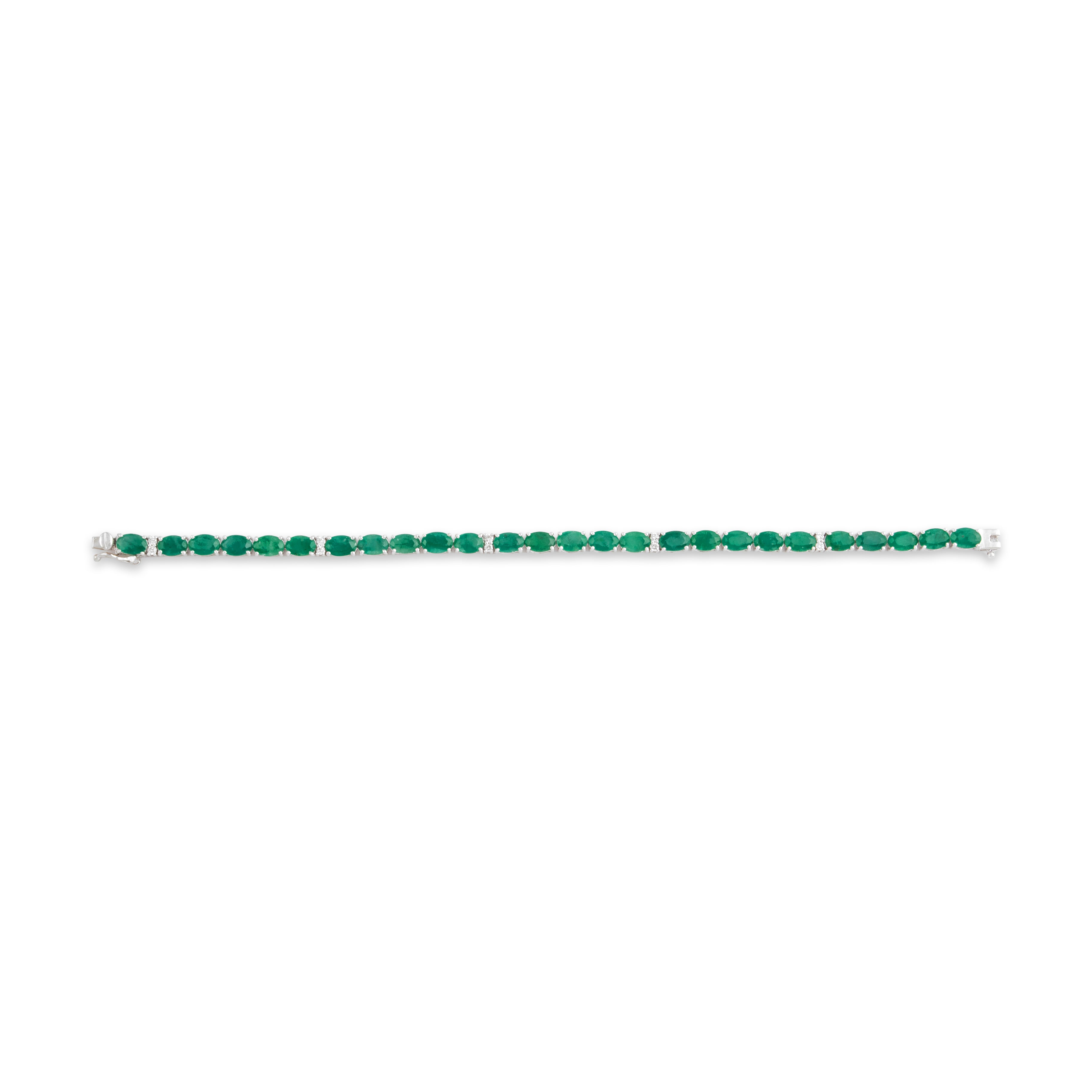 Vintage 14k White Gold 10.7cttw Emerald Diamond Elegant Tennis Bracelet 6.5